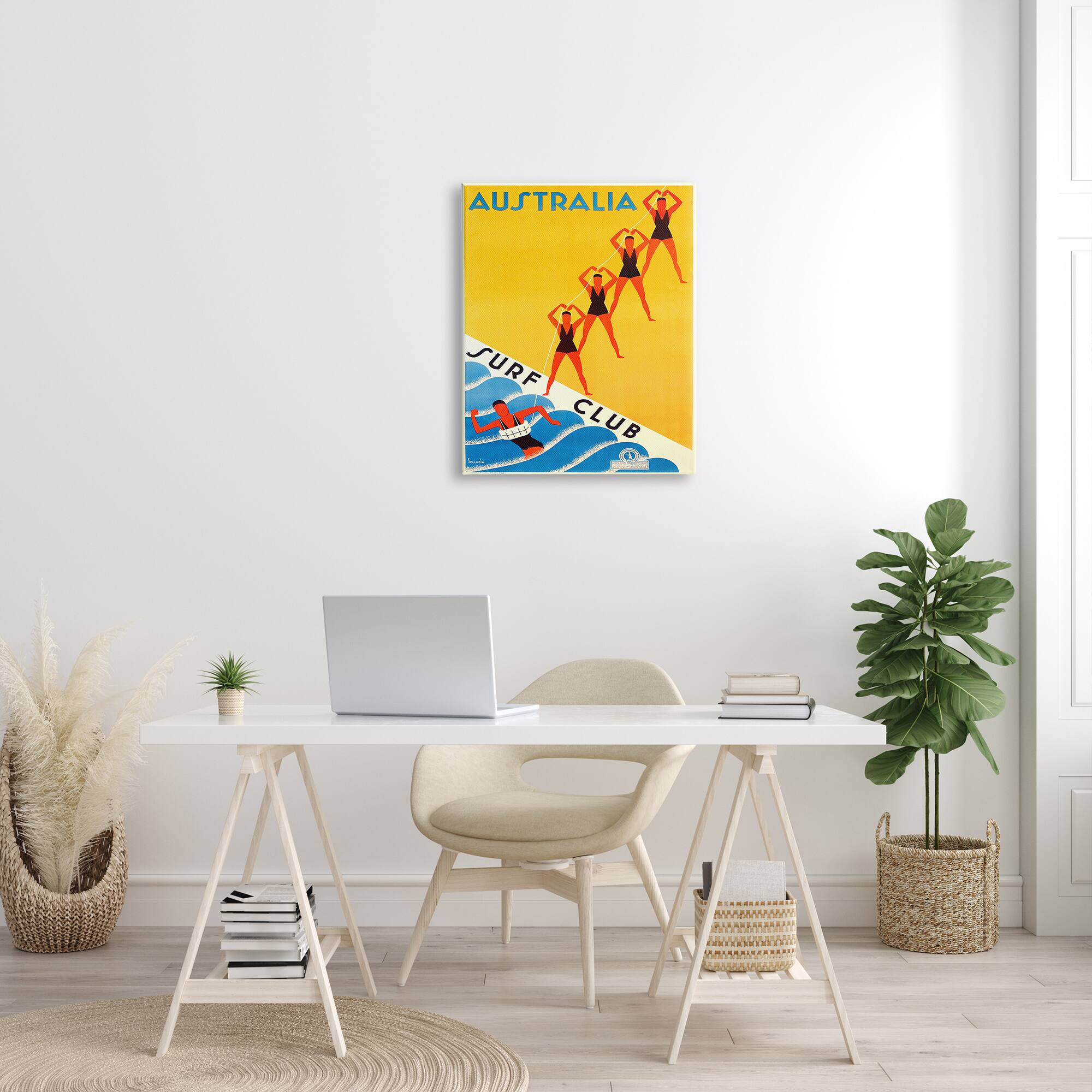 Stupell Industries Retro Pop Australian Surf Club Advertisement Yellow Blue Canvas Wall Art