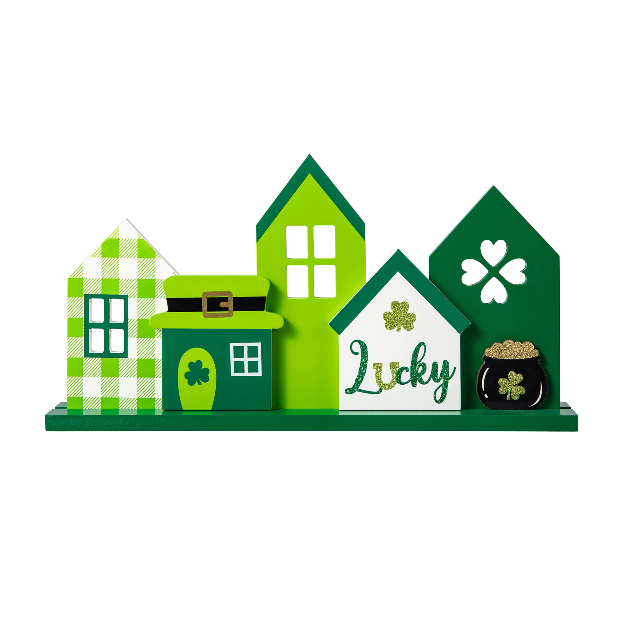 Glitzhome® 16" St. Patrick's Wooden Lucky House Table Décor