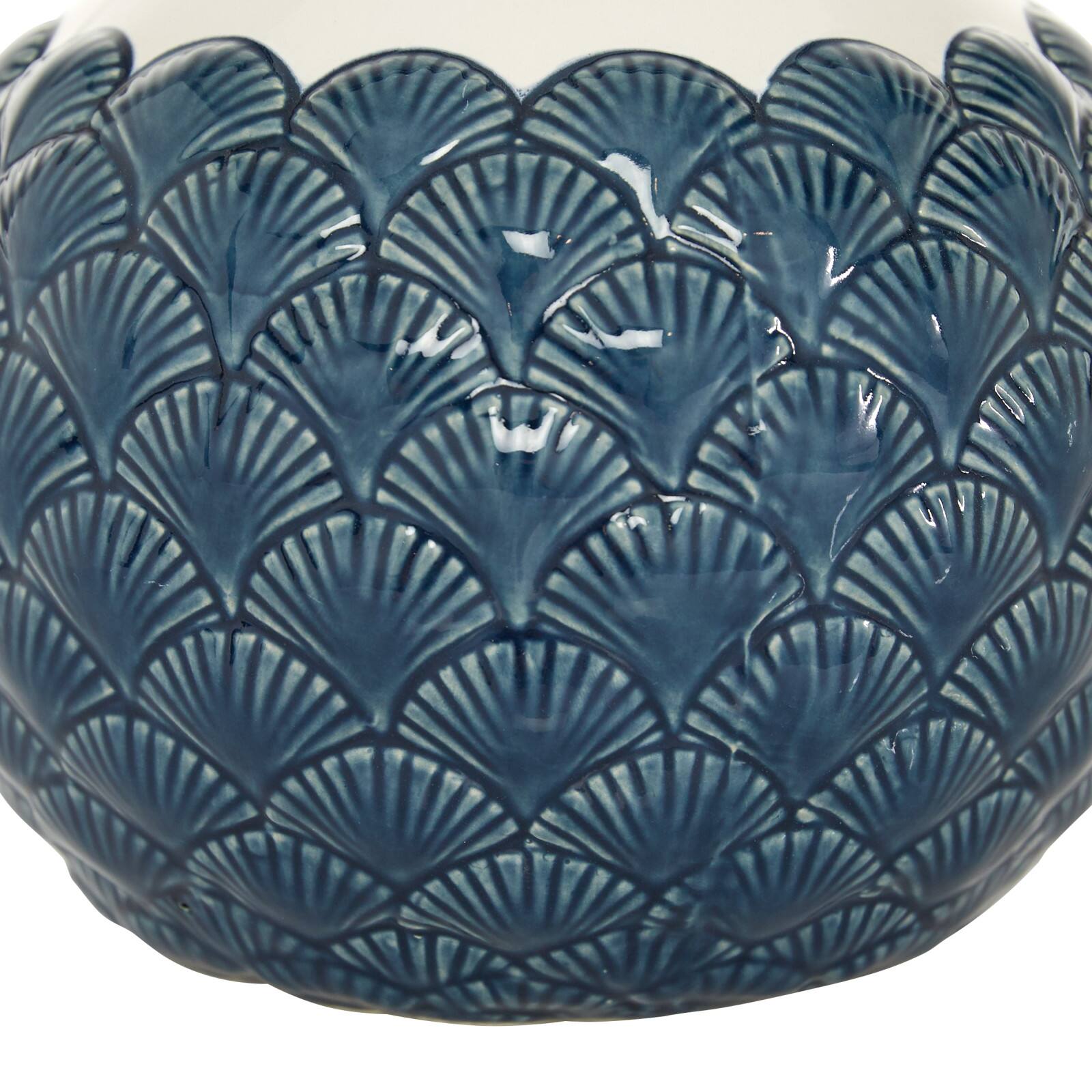 Blue Ceramic Coastal Vase, 9" x 8" x 8"