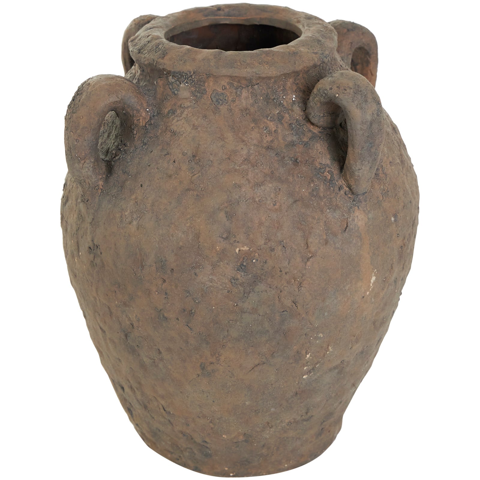 12" Dark Brown Ceramic Handmade Textured Vase with 4 Handles