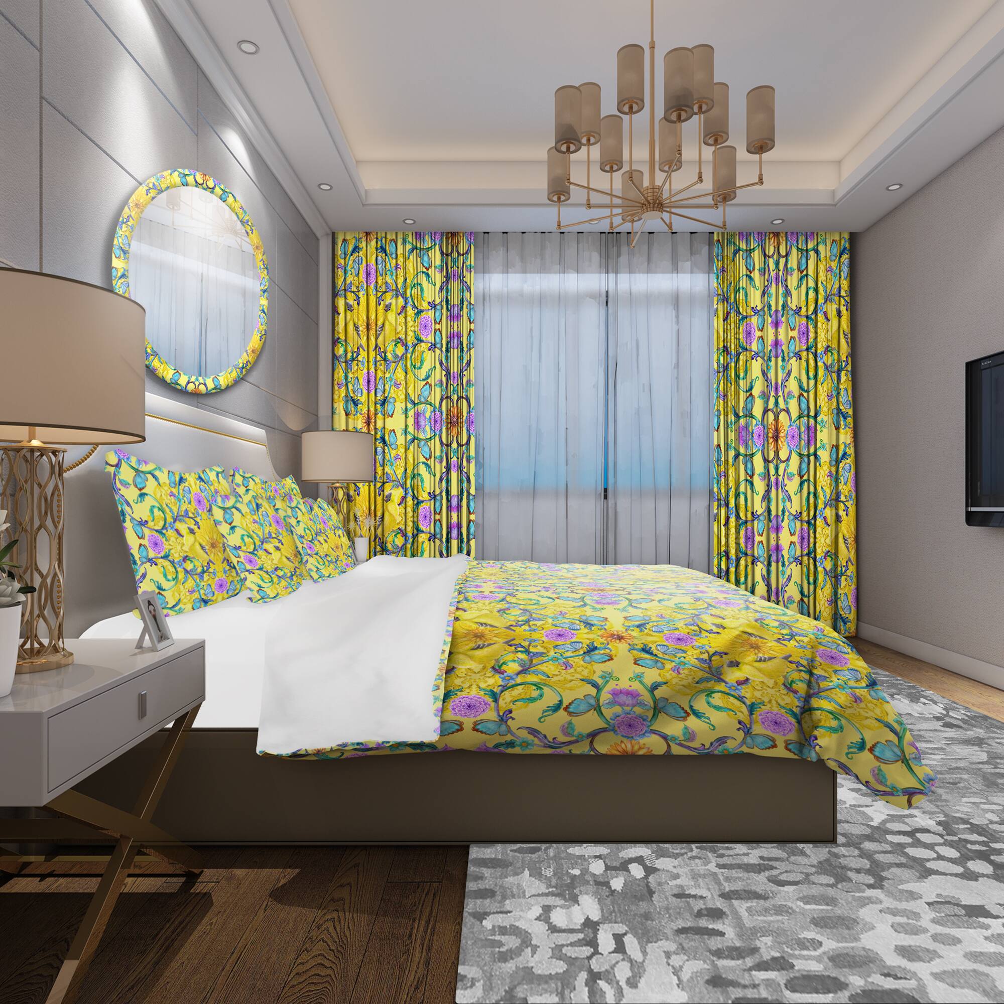 Designart 'Fancy Arabesque of Swirly Ornaments & Lovely Birds' Bohemian Bedding Set