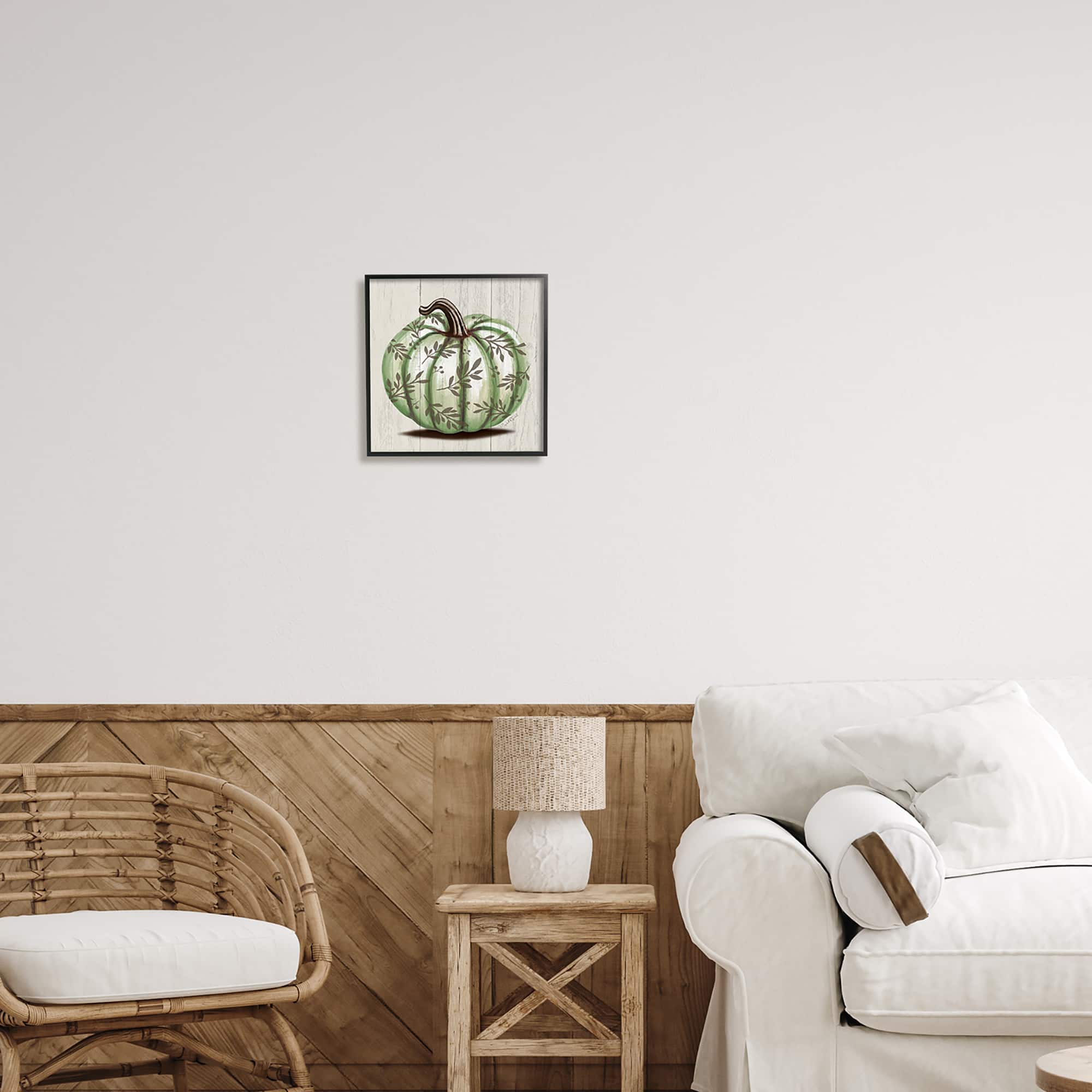 Stupell Industries Green Autumn Pumpkin Patterned Framed Giclee Art