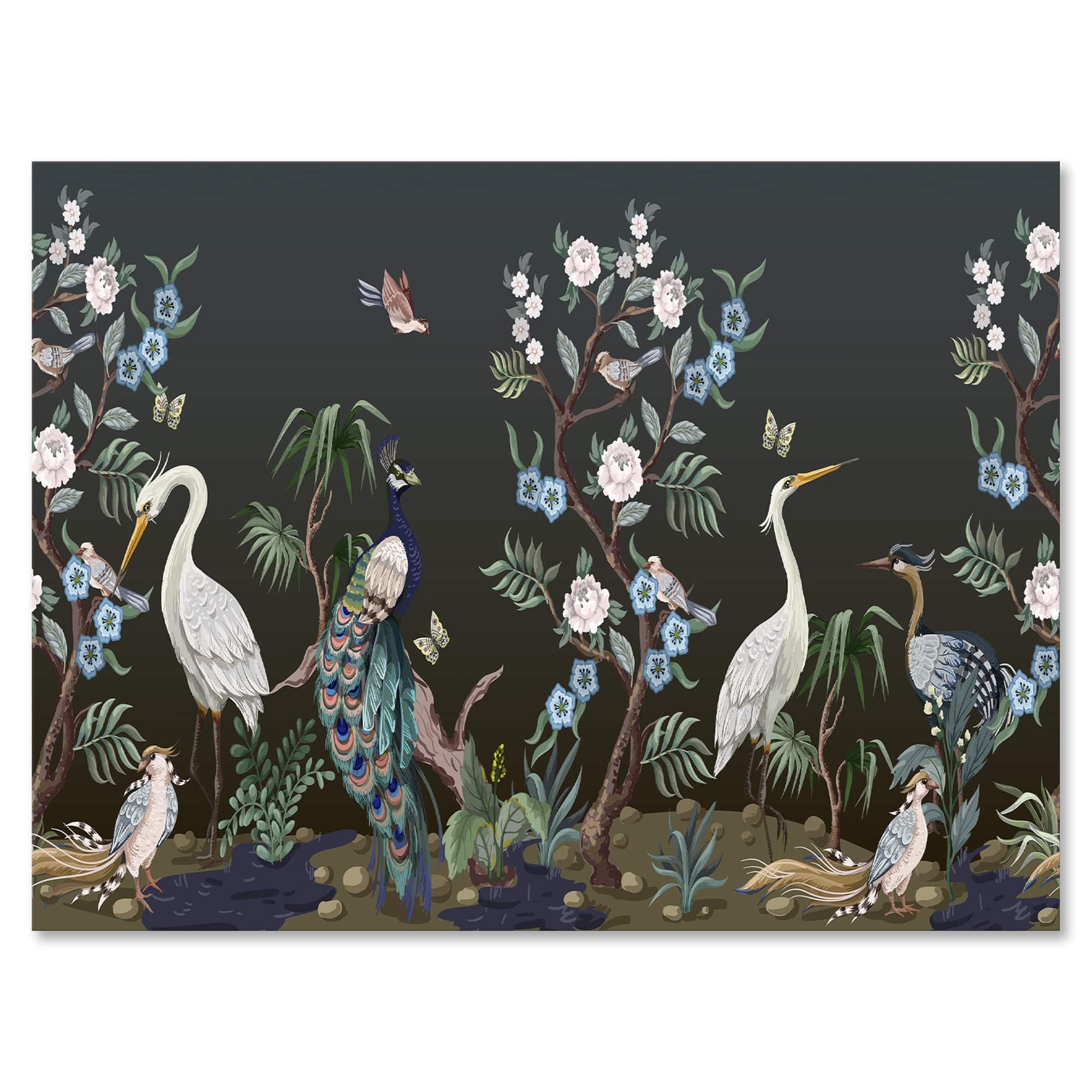 Designart - Chinoiserie With Birds and Peonies IV - Traditional Canvas Wall Art Print