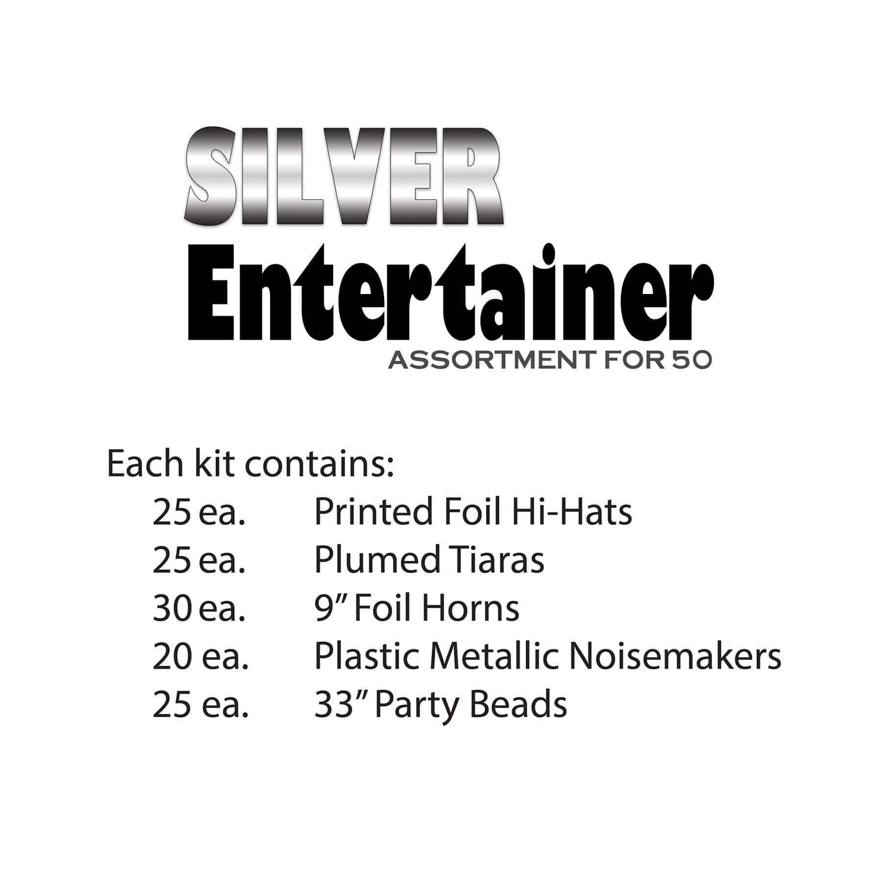 Beistle Black & Silver New Year Entertainer Party Favor Kit for 50