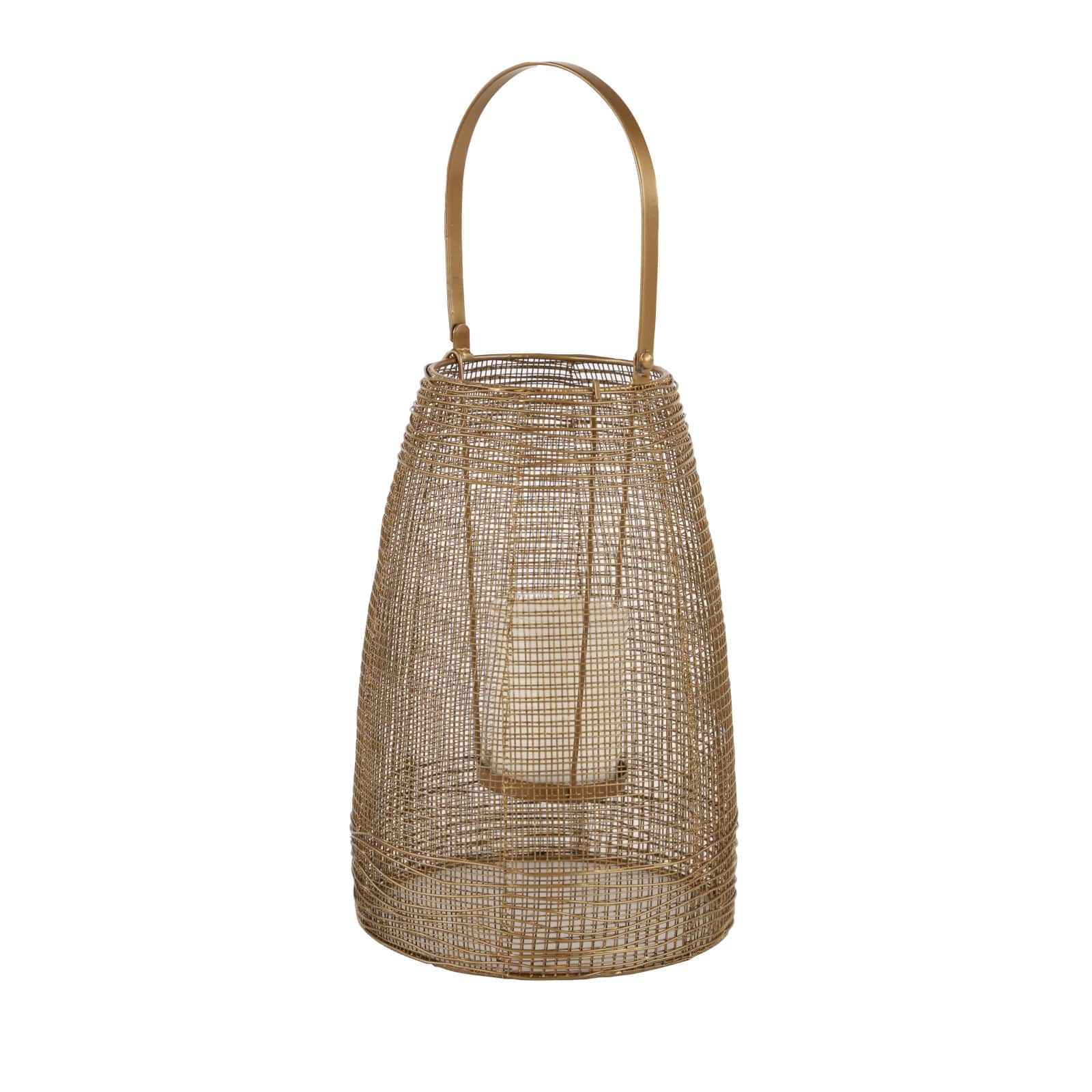 Gold Iron Modern Candle Holder Lantern, 16" x 9" x 9"
