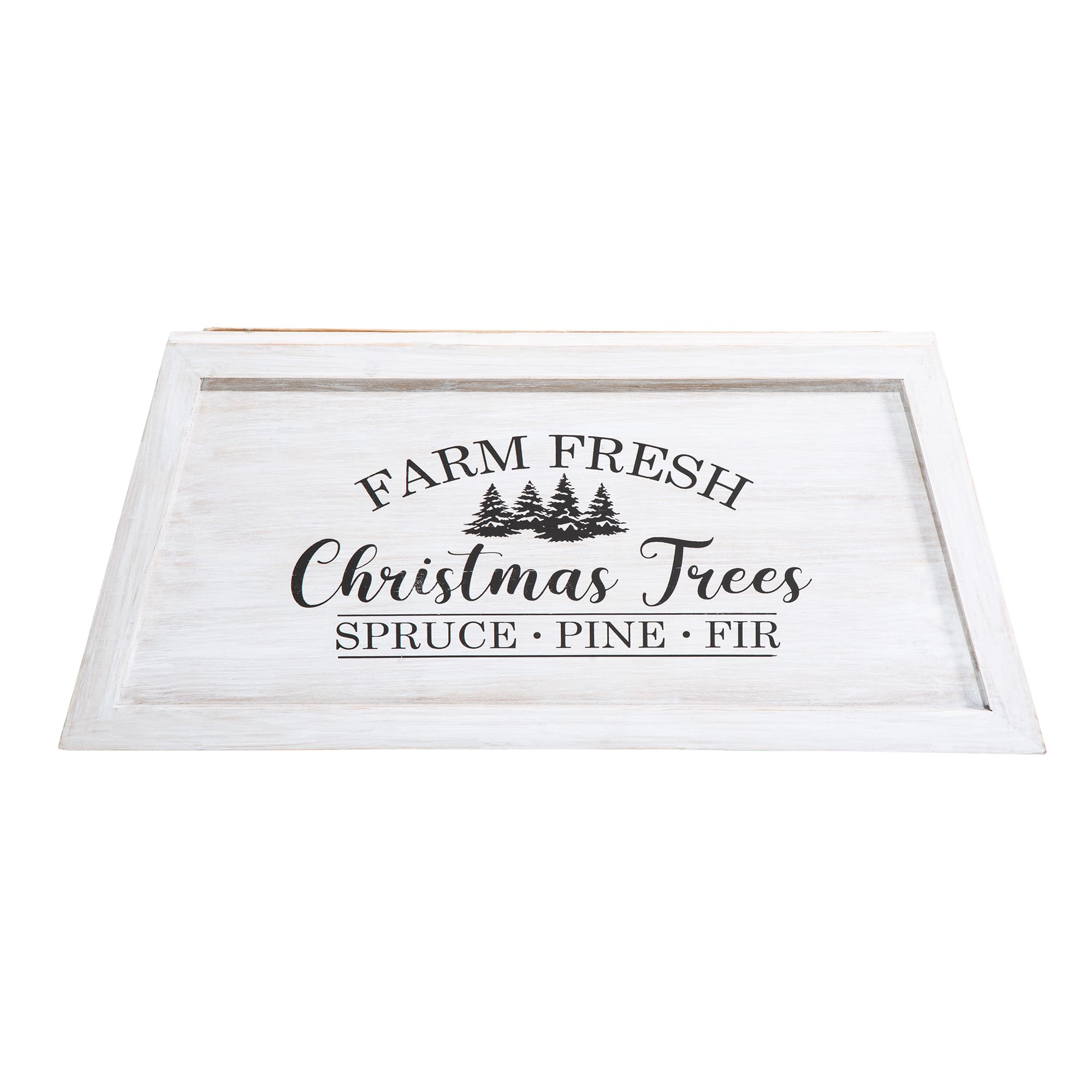Glitzhome® White 26" Farm Fresh Christmas Trees Wooden Trapezoid Tree Collar