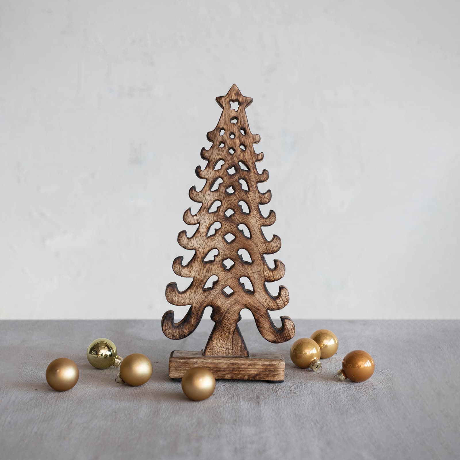 Hello Honey® 12.5" Burnt Finish Hand-Carved Mango Wood Tree