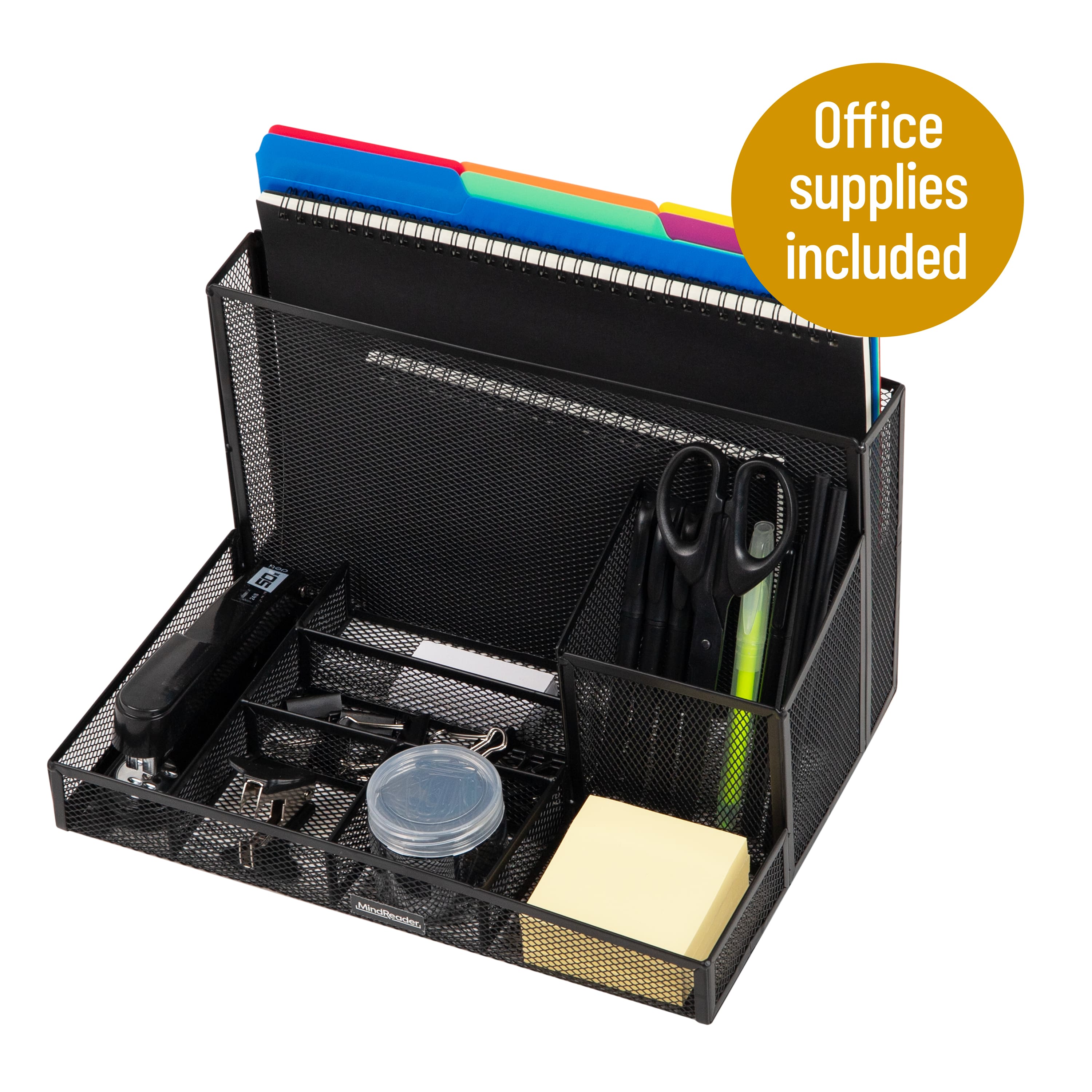 Mind Reader Desktop Organizer and Office Supplies, Vertical File, Storage, Office, Metal Mesh, 12.5"L x 9"W x 7.25"H, Black