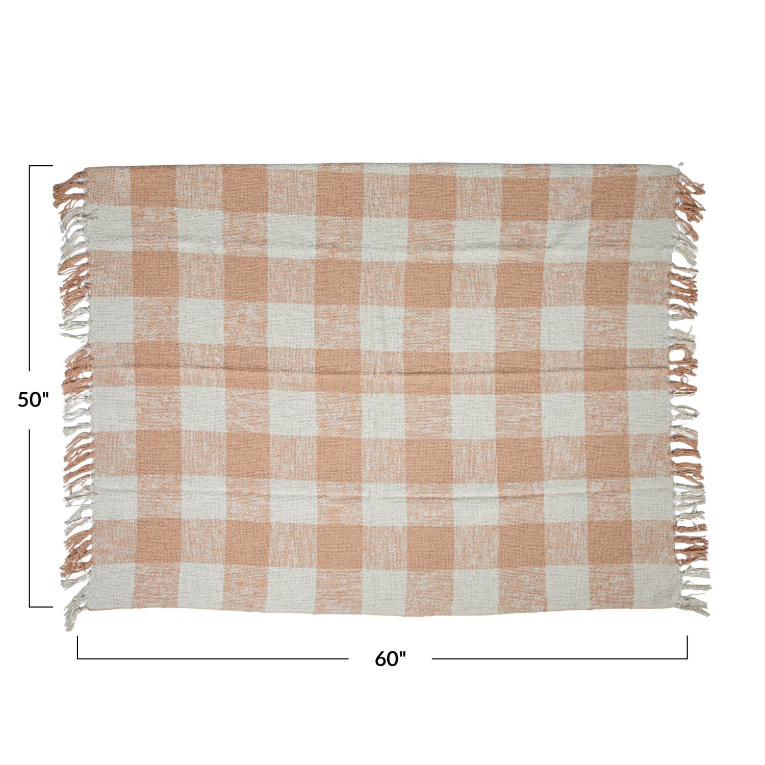 Hello Honey® Blush & Cream Plaid Hand-Woven Cotton Throw with Fringe