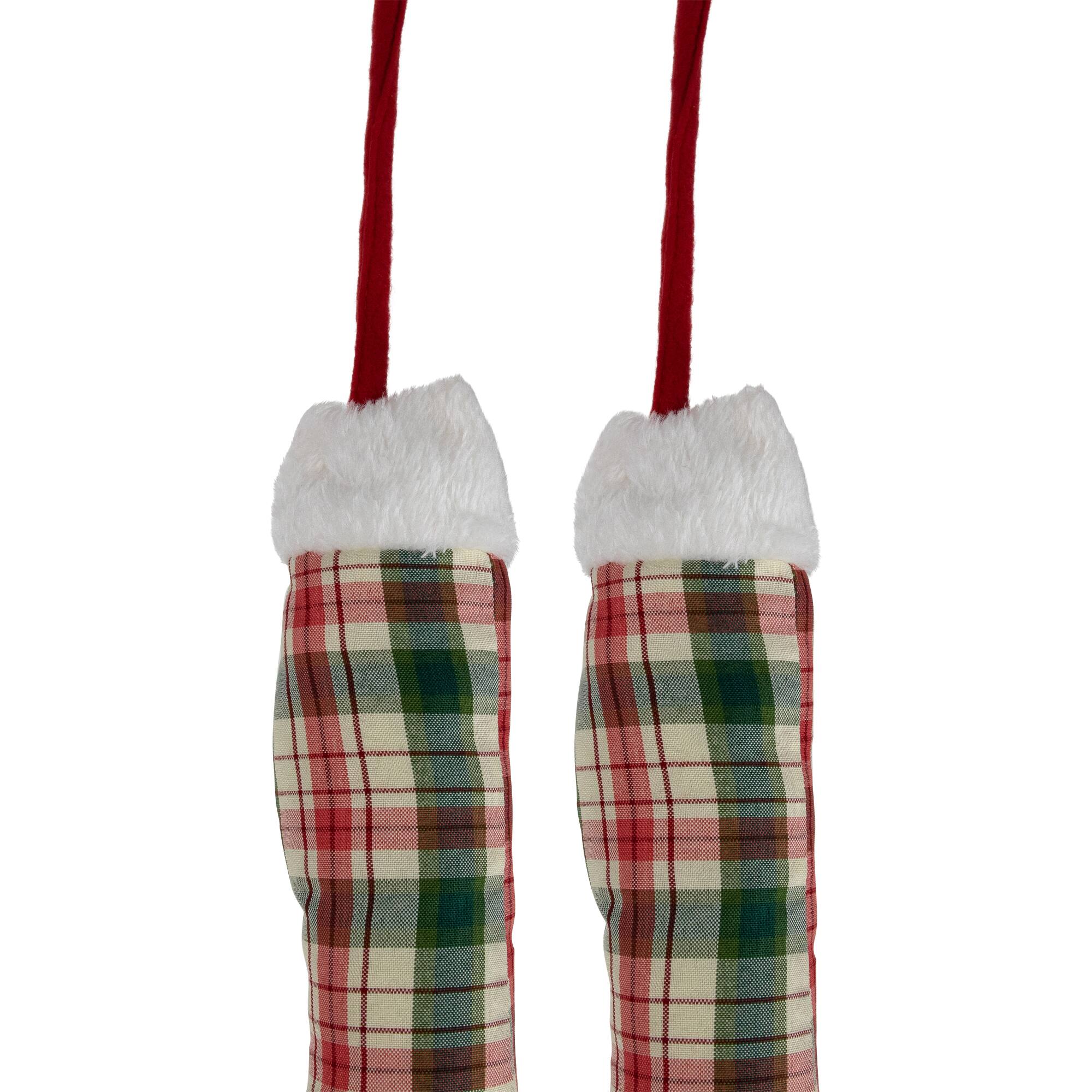 30" Red & Green Plaid Plush Elf Leg Picks, 2ct.