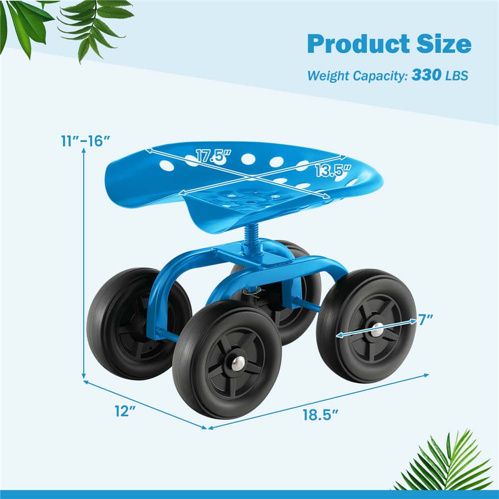 Costway Rolling Garden Cart Heavy Duty Height Adjustable Swivel Work Seat