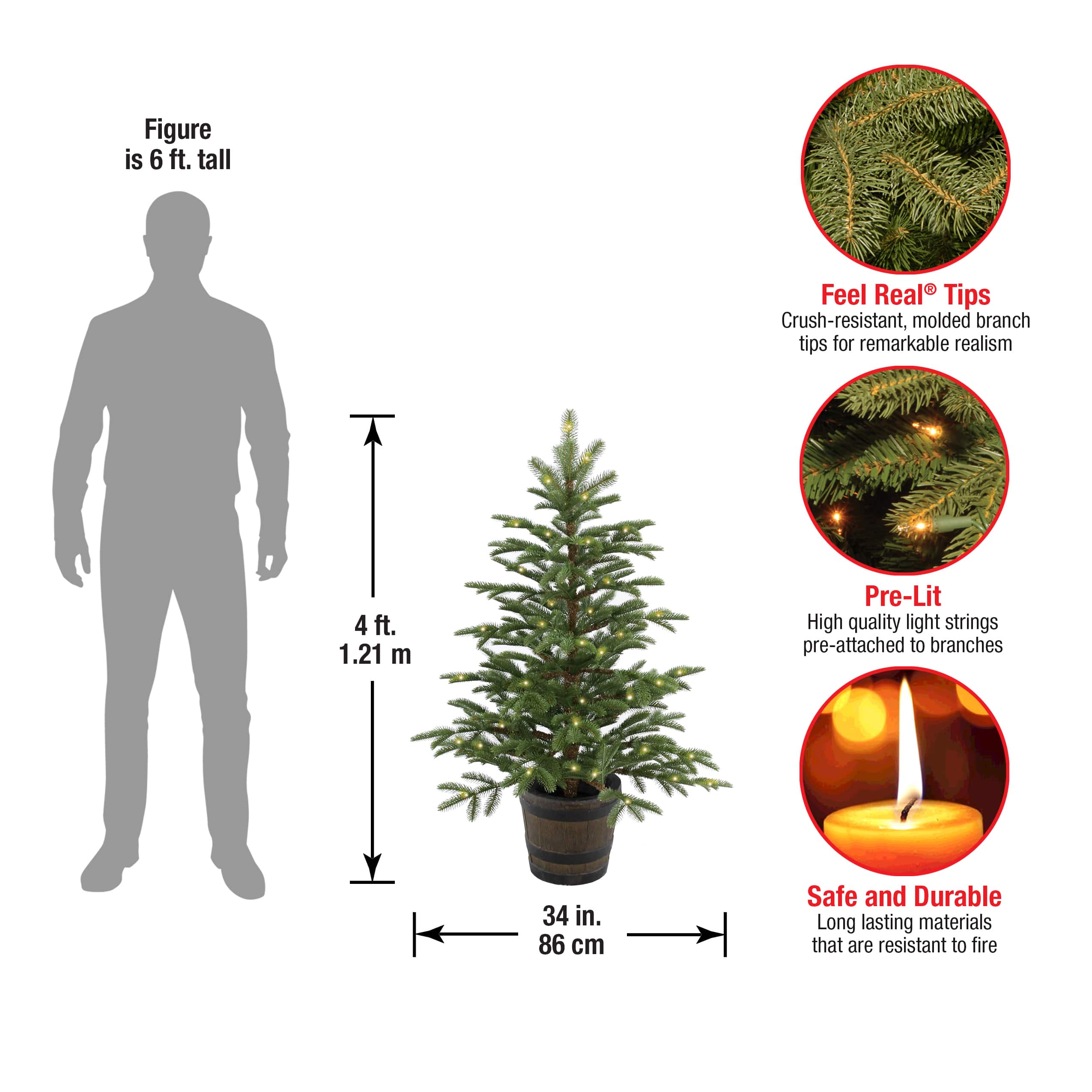 4 ft. Pre-Lit Feel Real® Norwegian Spruce Artificial Christmas Entrance Tree, Clear Lights