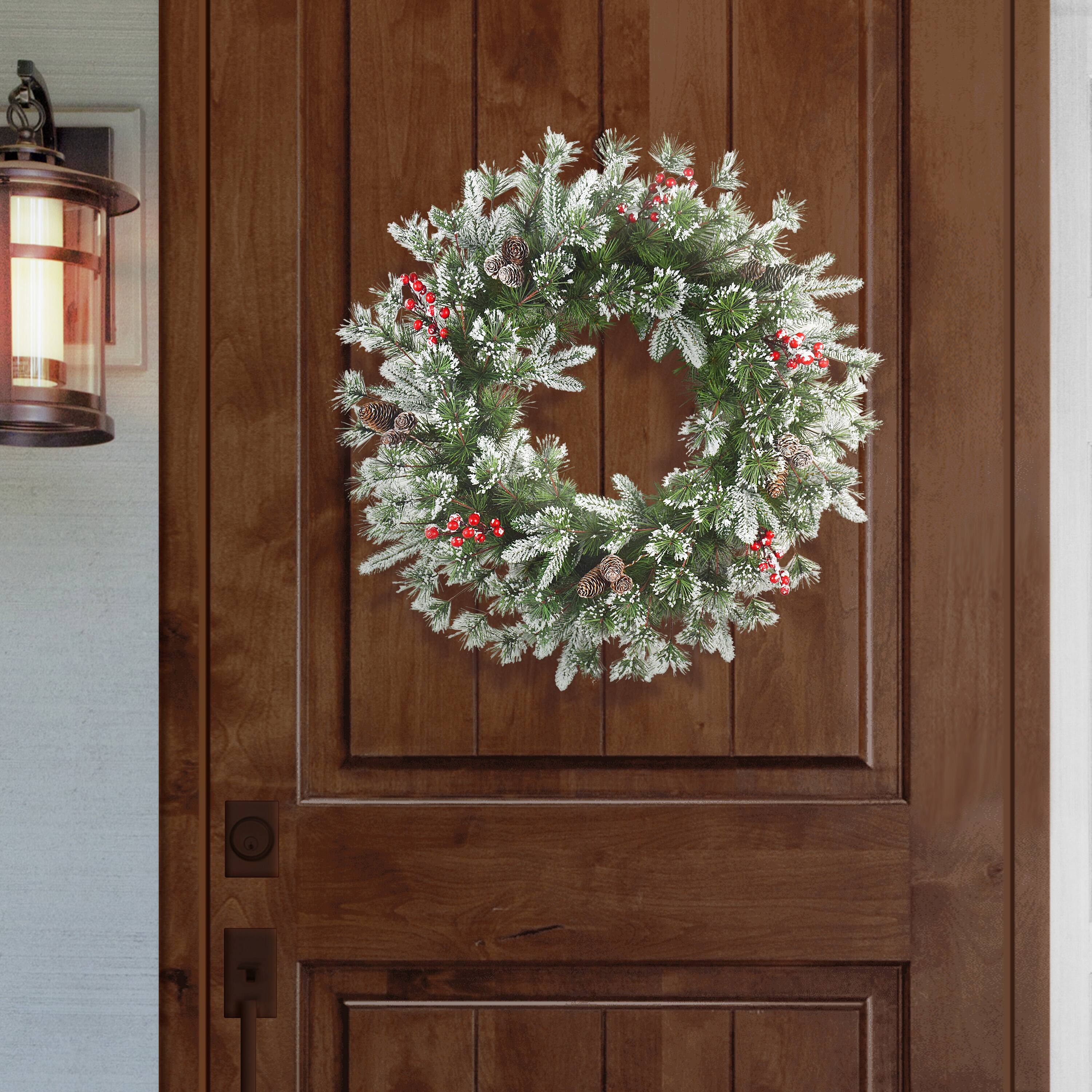 6 Pack: 24" Flocked Pinecone & Berry Wreath