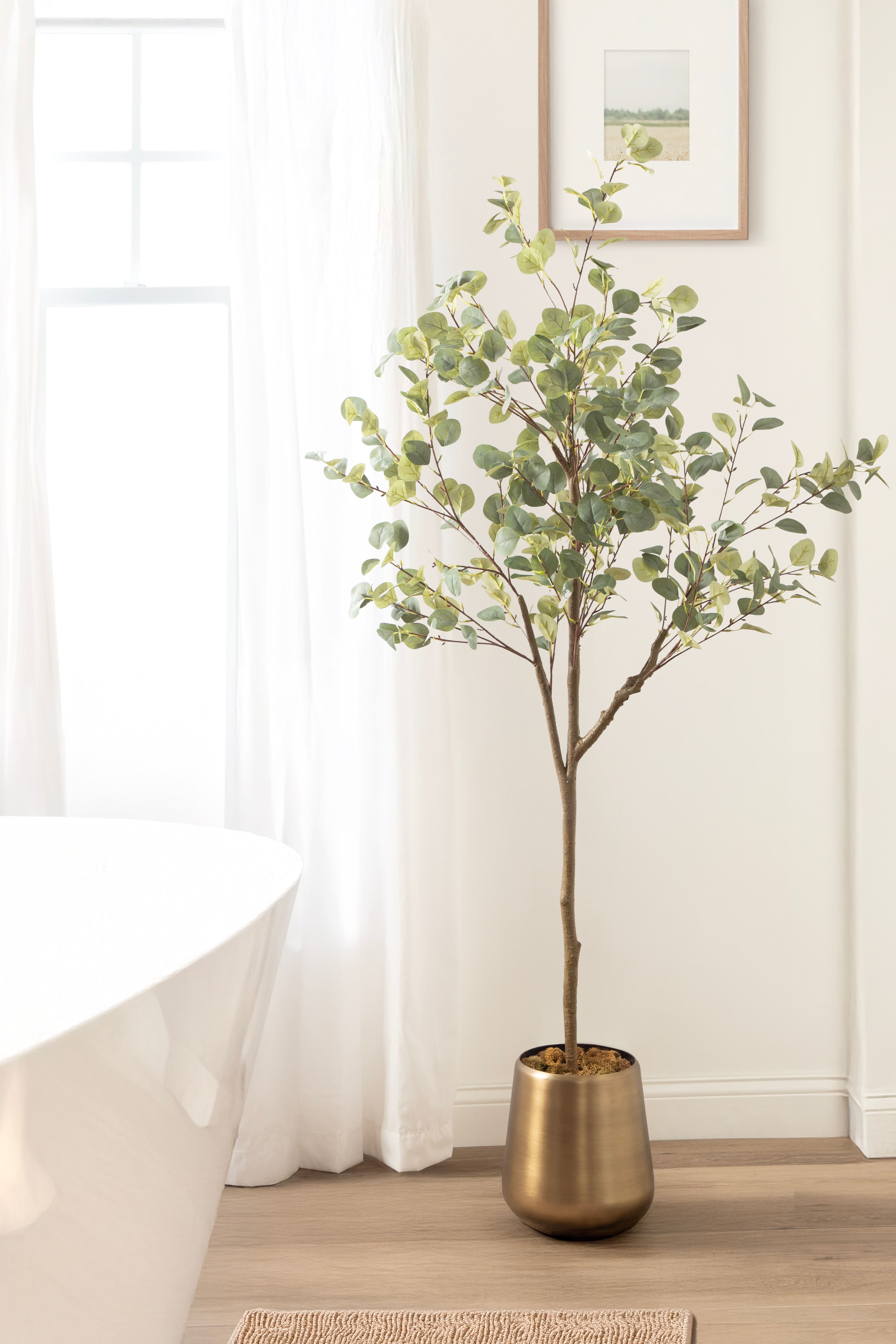 Kate and Laurel 6ft. Eudora Faux Eucalyptus Tree with Round Metal Planter