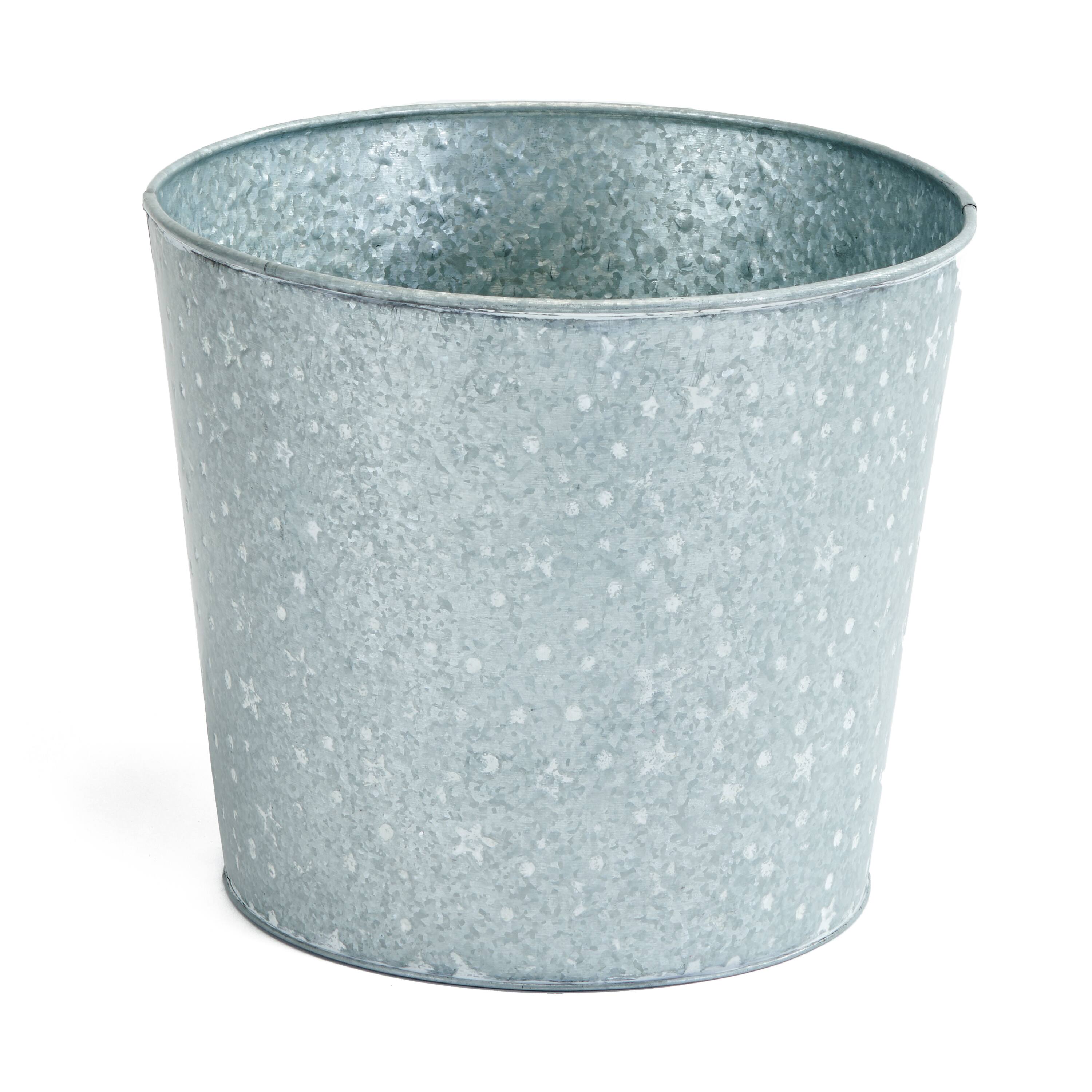 Galvanized Metal Christmas Planter Bucket with White Stars & Dots Sets