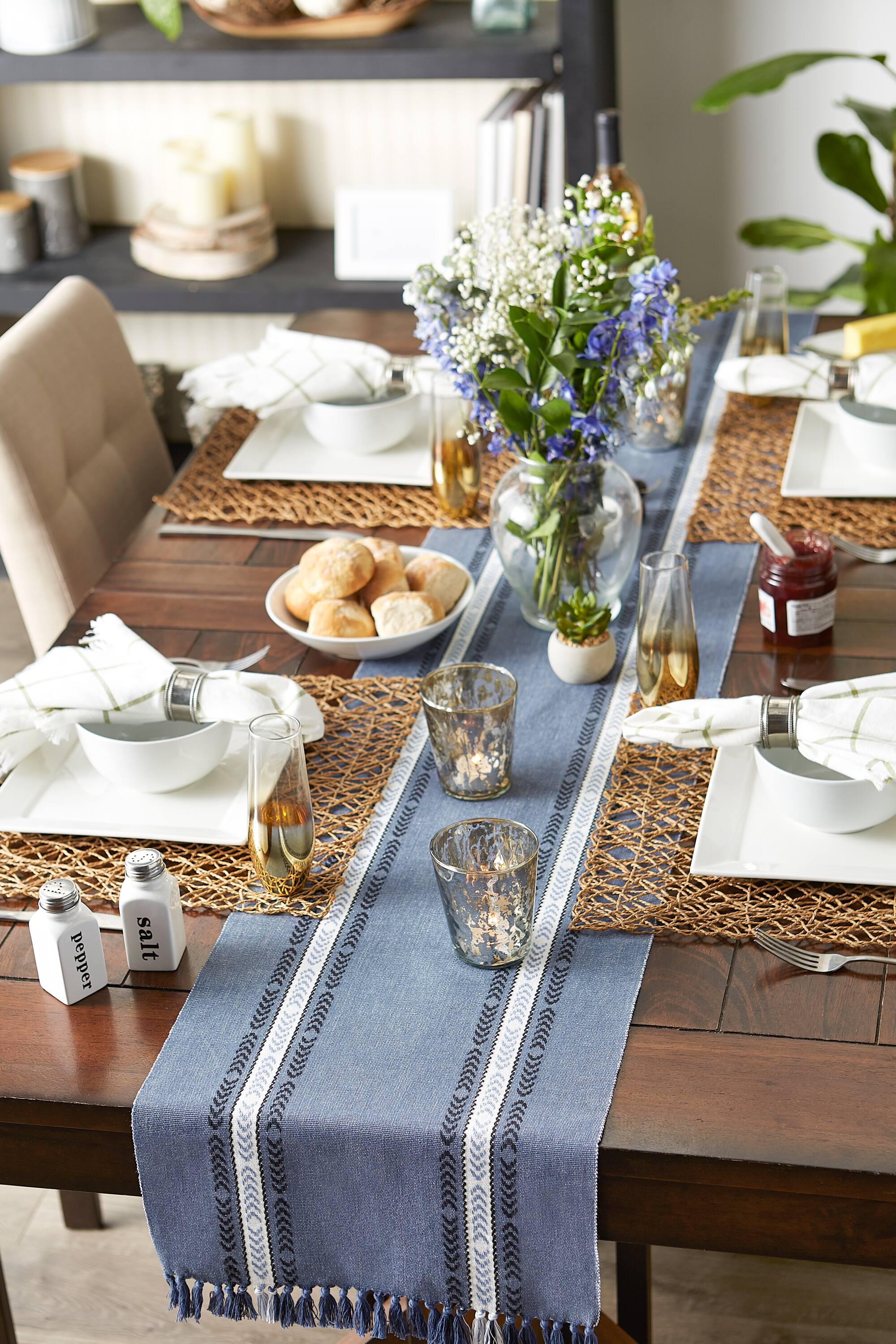 DII® 108" Dobby Striped Fringe Ribbed Table Runner