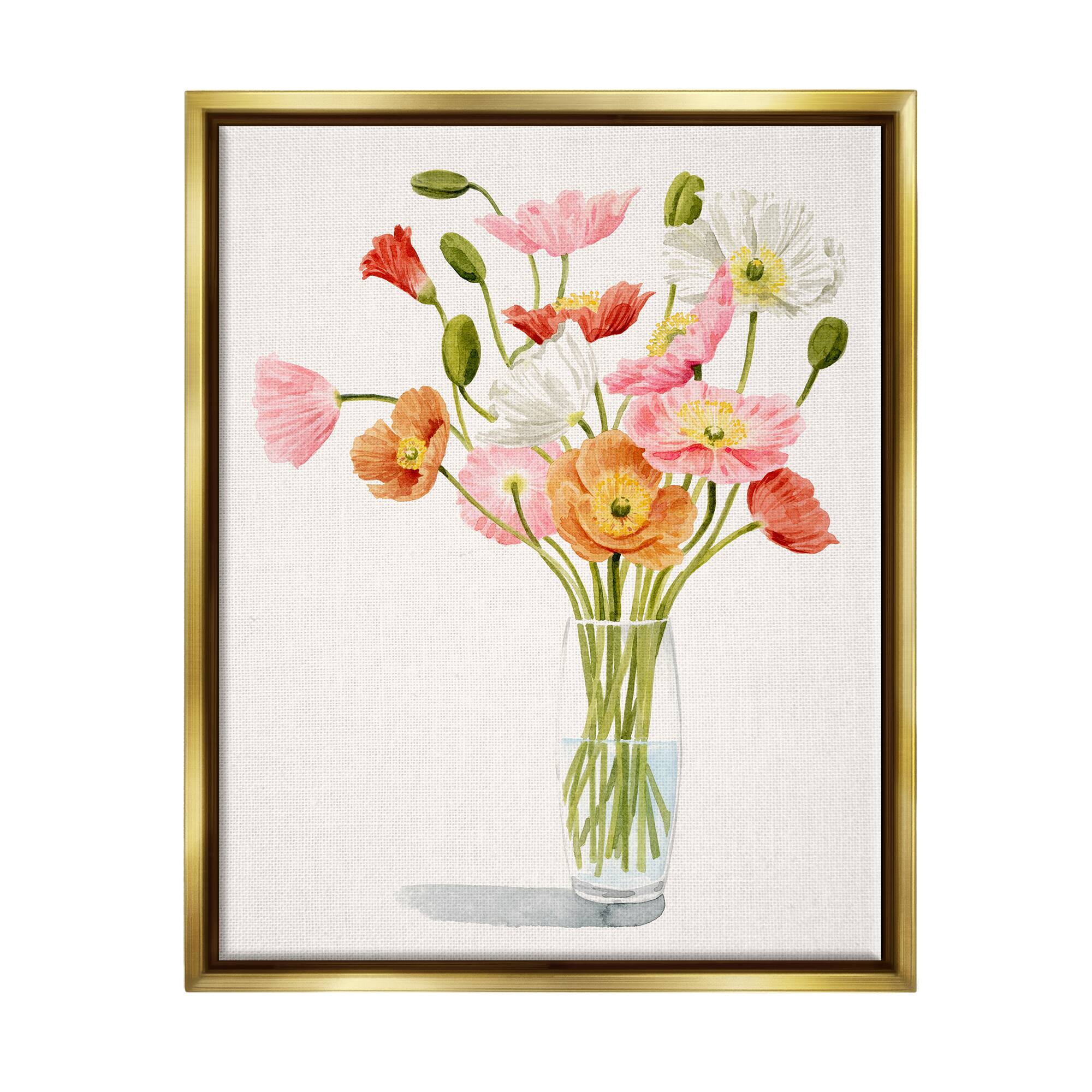 Stupell Industries Vivid Poppies Glass Floral Bouquet Arrangement Framed Floater Canvas Wall Art