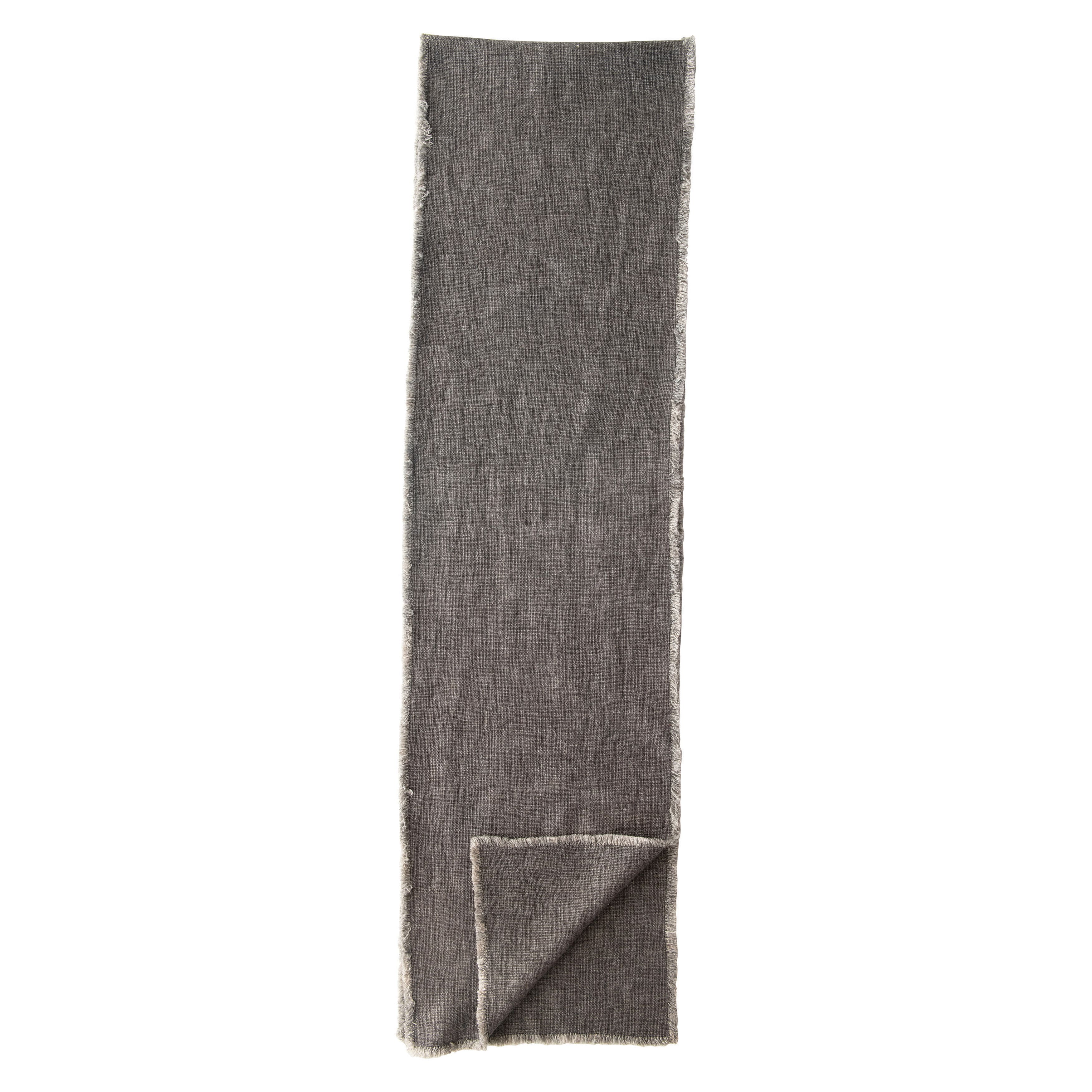 Hello Honey® 108" Gray Linen-Blend Table Runner with Frayed Edges