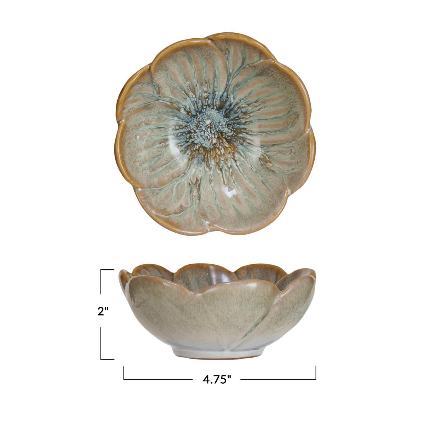 Hello Honey® 4.75" Blue & Brown Stoneware Flower Bowl with Reactive Glaze
