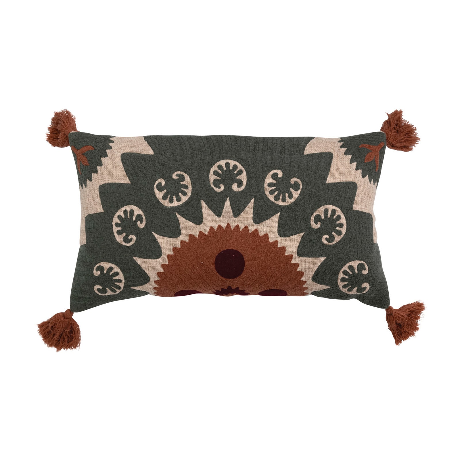 Hello Honey® Suzani Embroidery Cotton Lumbar Pillow with Tassels