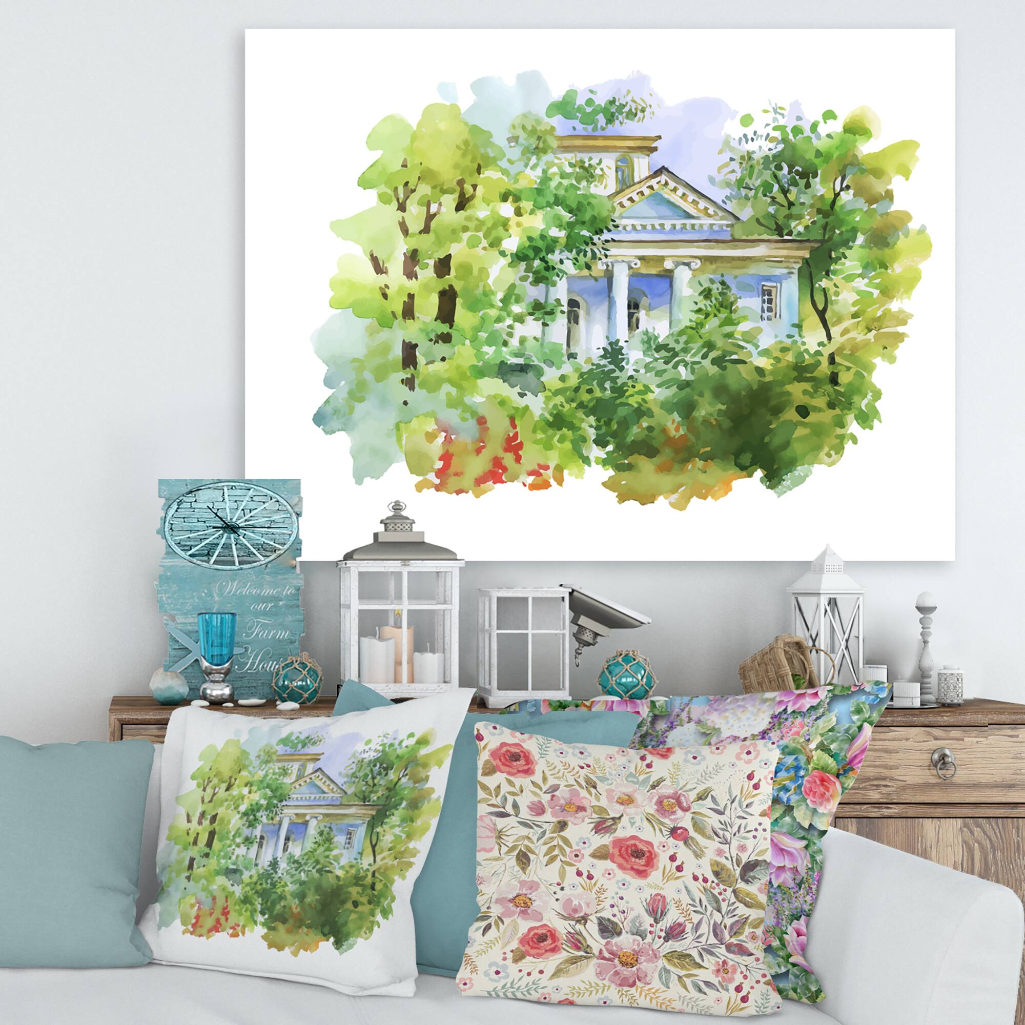 Designart - White House In The Woods - Traditional Canvas Wall Art Print