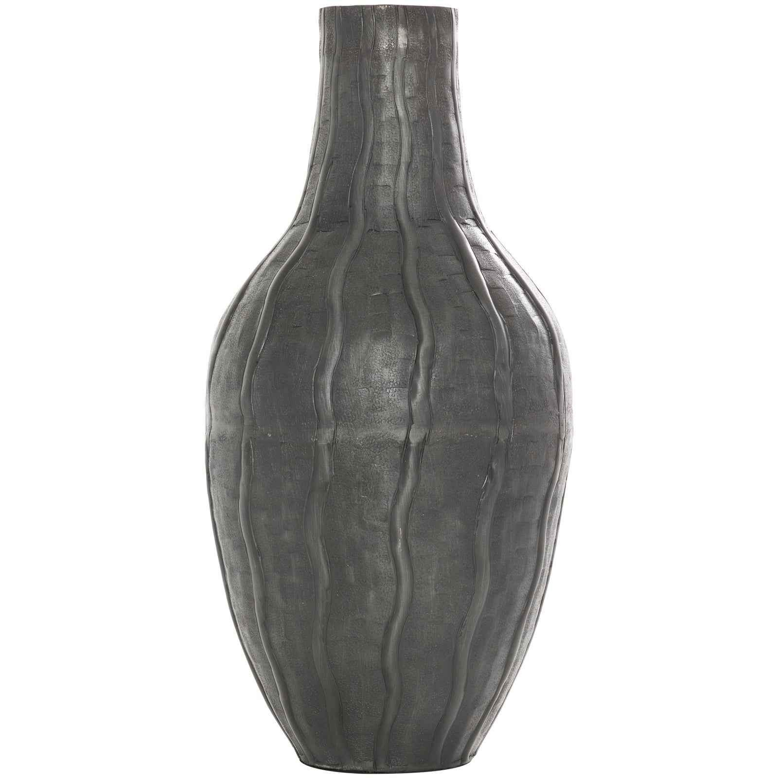 16" Black Metal Snakeskin Inspired Vase with Dimensional Wavy Accents