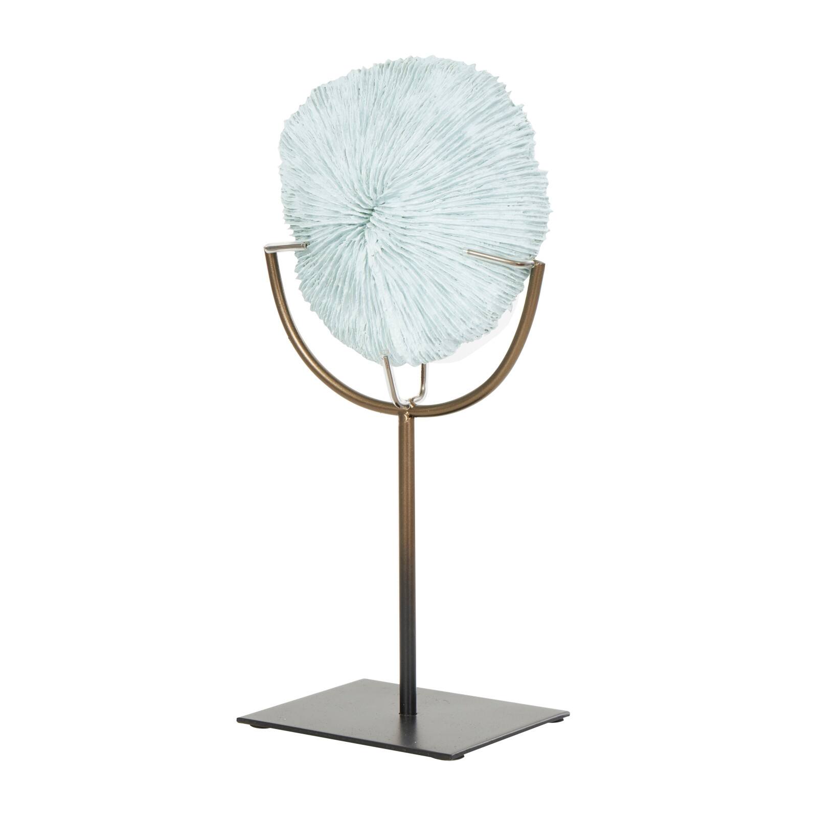 12.5" Light Blue Polystone Coral Textured Sculpture with Bronze Stand