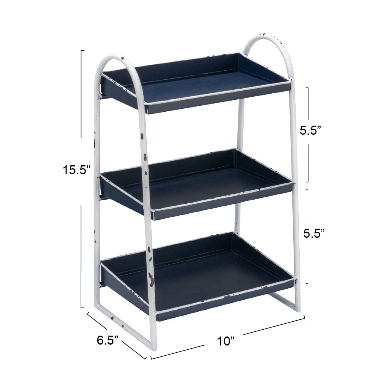 Hello Honey® 15.5" Heavily Distressed 3-Tier Metal Tray with White Frame & Rim