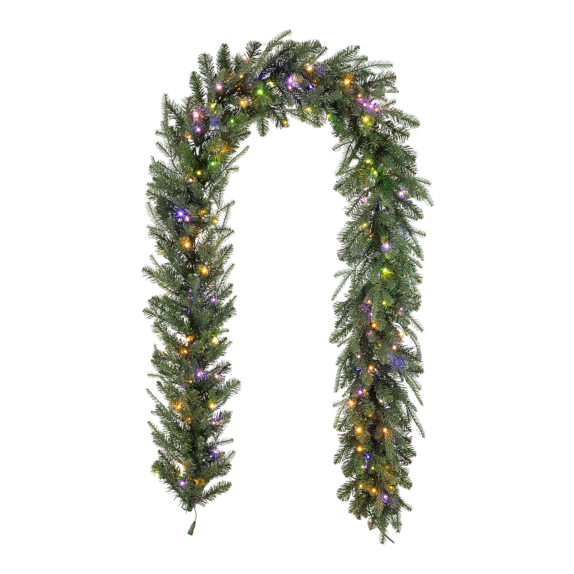 Glitzhome® 9ft. Pre-Lit Greenery Pine Garland with White & Multi-Color Twinkling Lights, 10 Functions