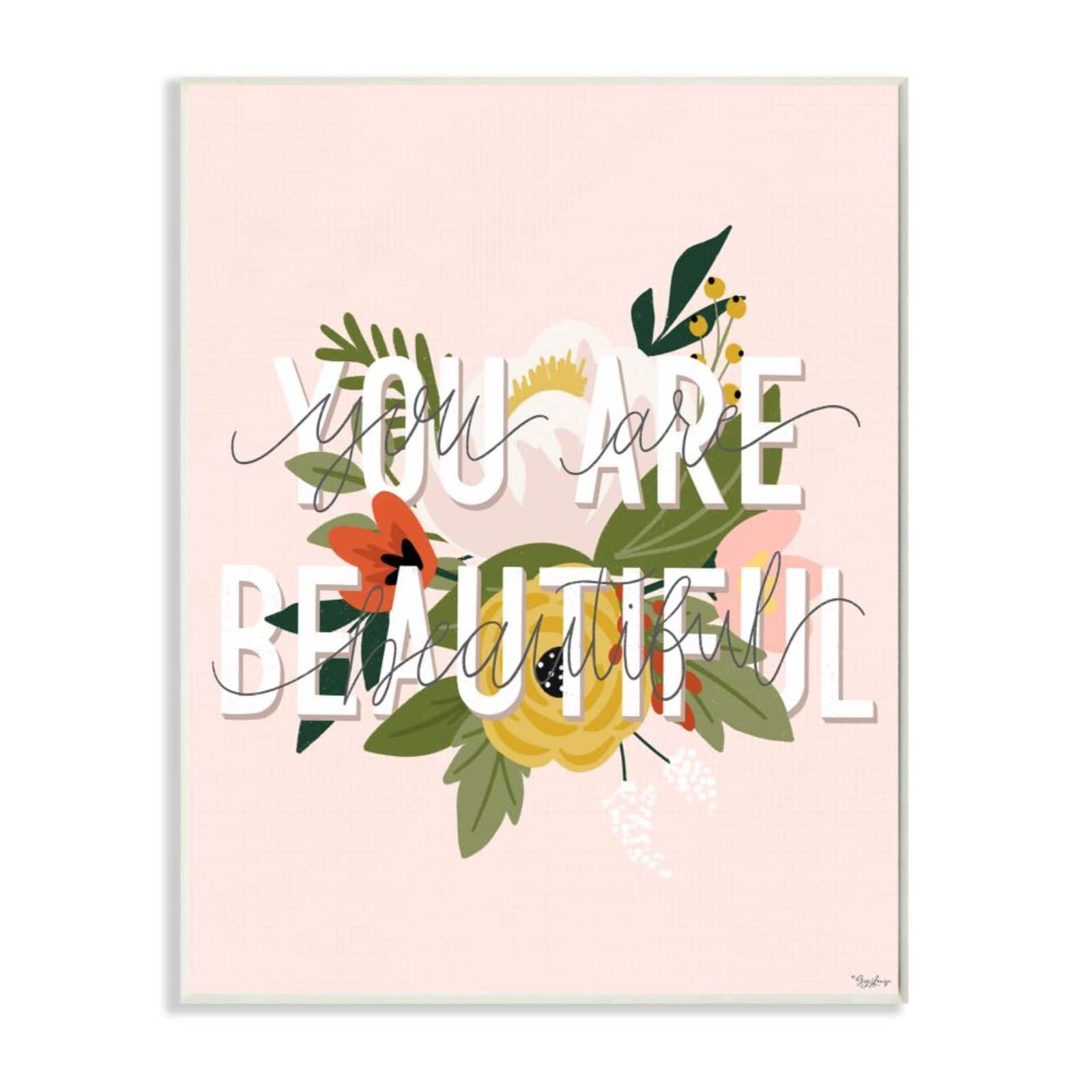 Stupell Industries You Are Beautiful Pink Flower Wall Plaque