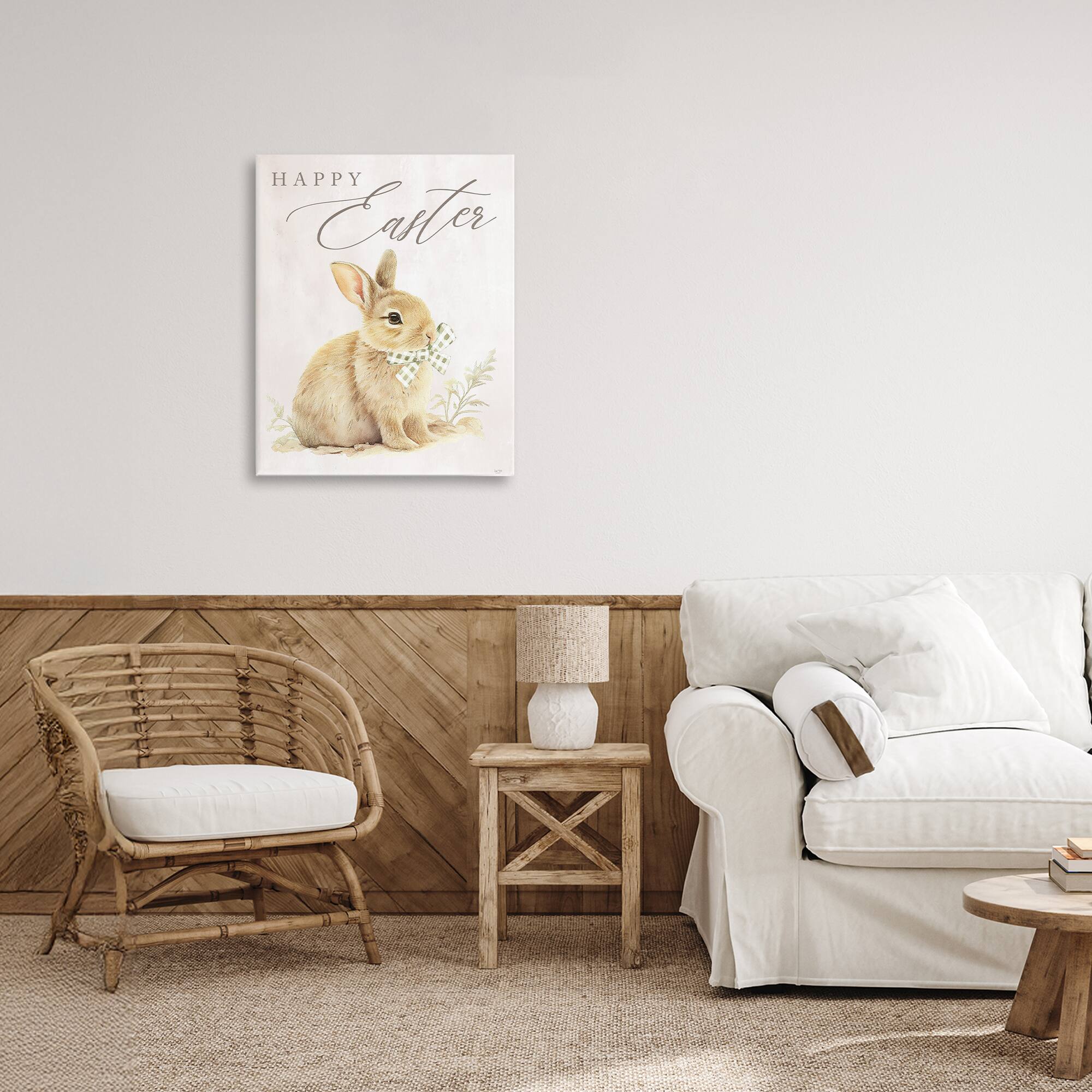 Stupell Industries Vintage Happy Easter Bunny Canvas Wall Art
