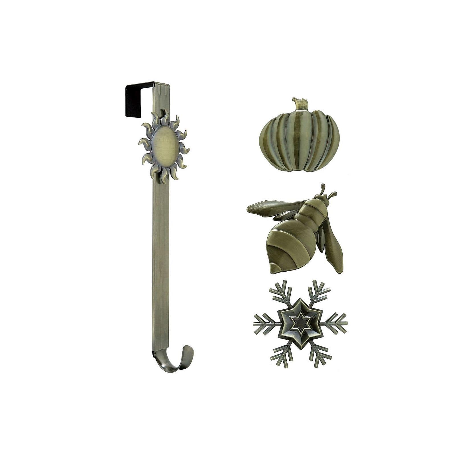 Haute Decor Antique Brass Adjustable Wreath Hanger with Nature Icons