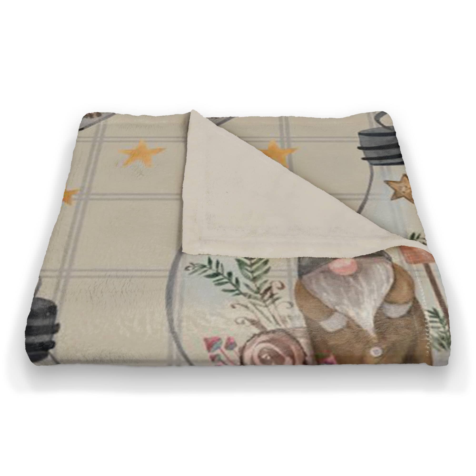 Cream and Gray Check Gnome Globe Pattern Coral Fleece Blanket