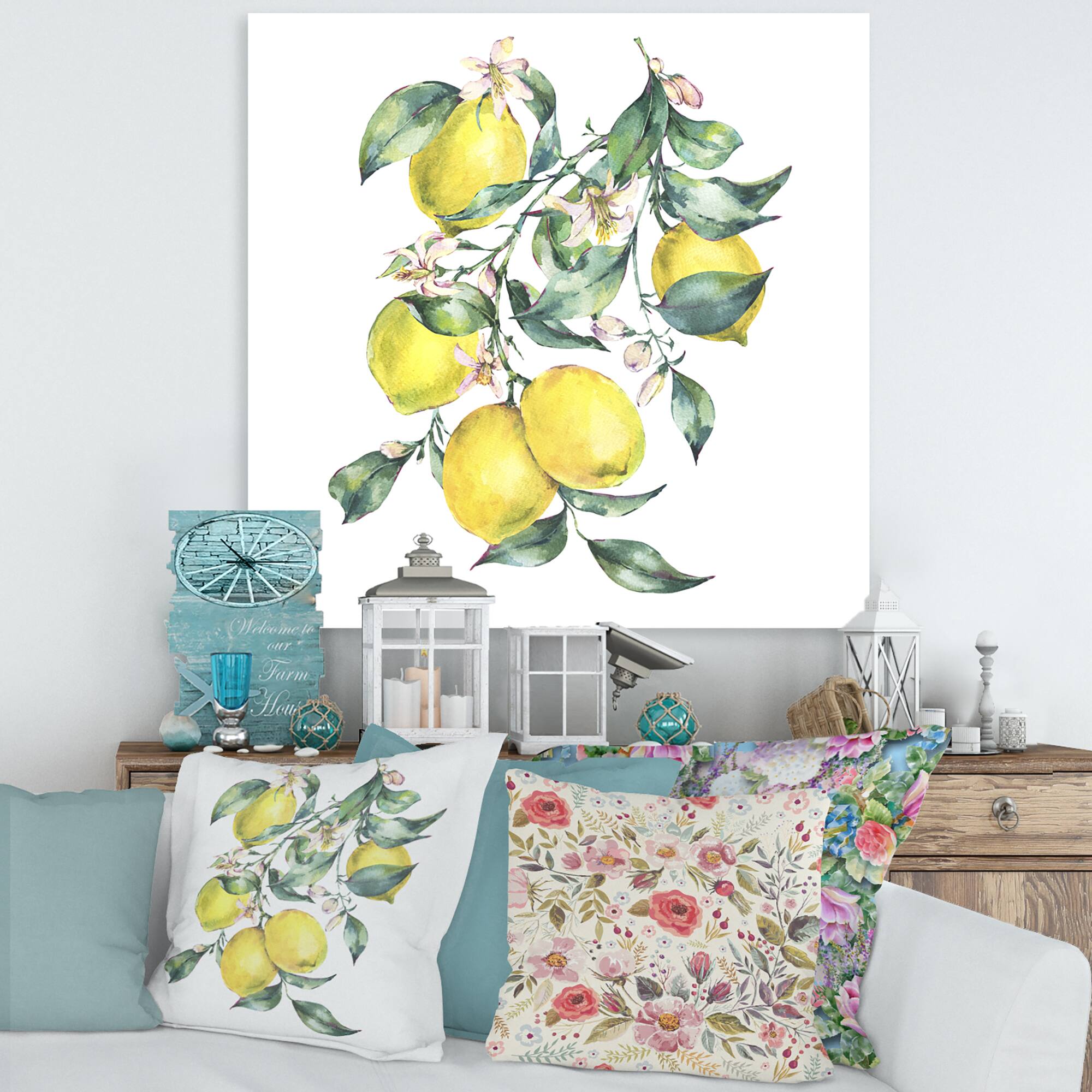 Designart - Branch of Yellow Lemons and Leaves I