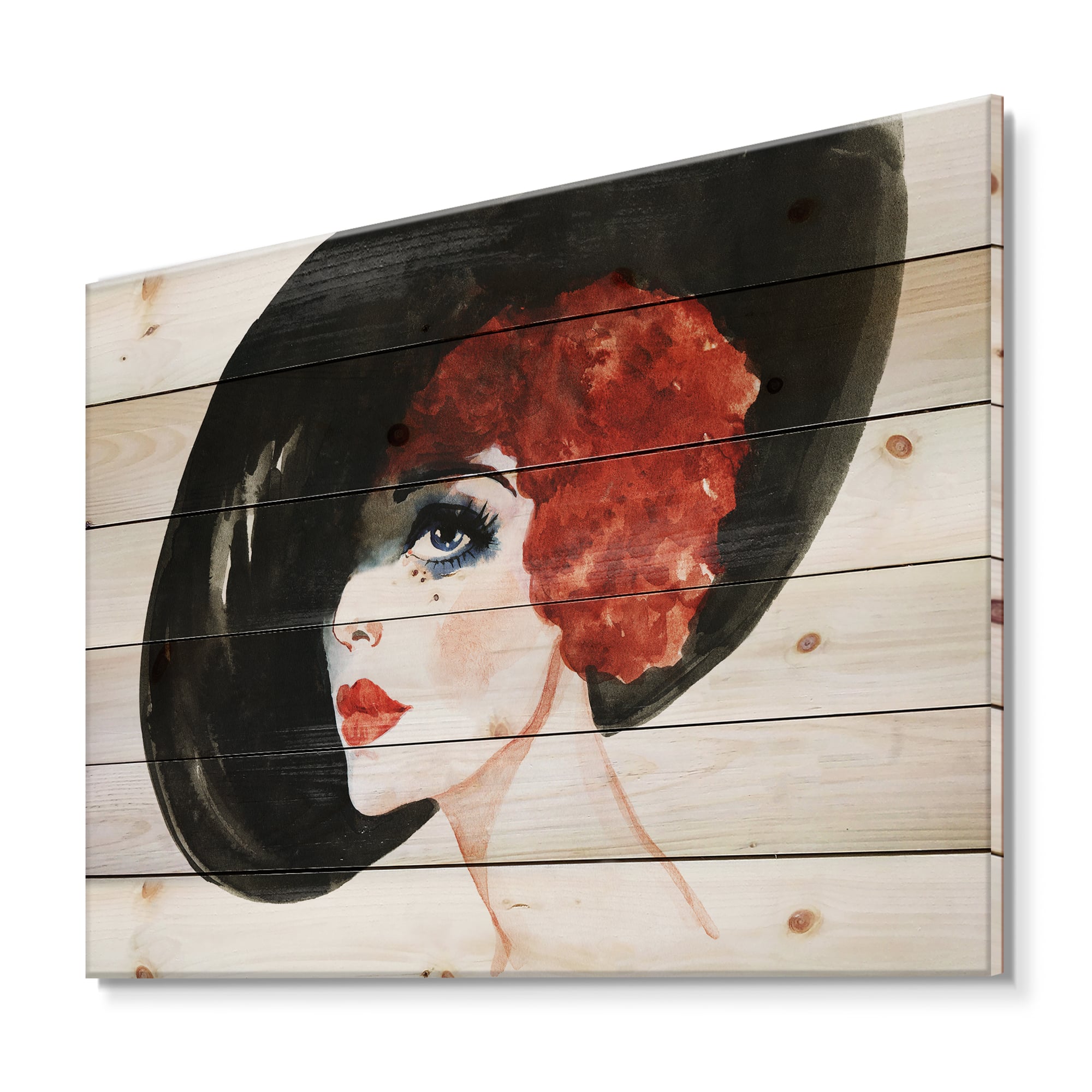 Designart - Red Head Lady In Hat Portrait of Woman