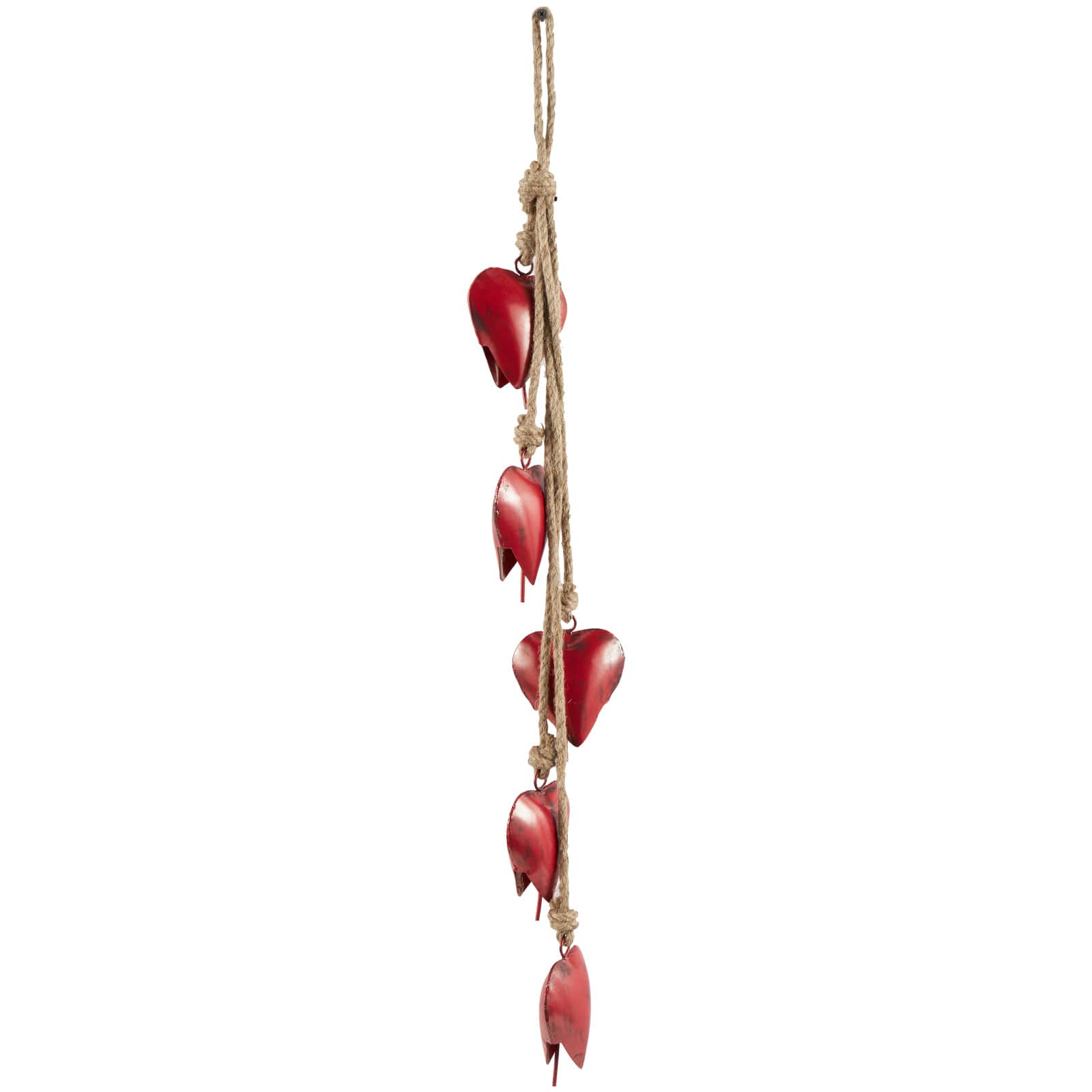 Red Metal Heart Tibetan Inspired Decorative Cow Bells with Jute Hanging Rope