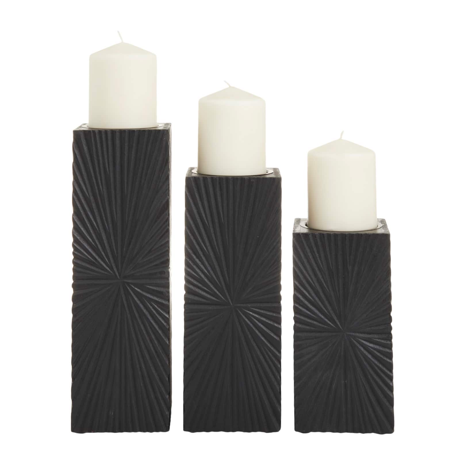 CosmoLiving by Cosmopolitan Black MDF Contemporary Candle Holder, 12" x 10" x 8"