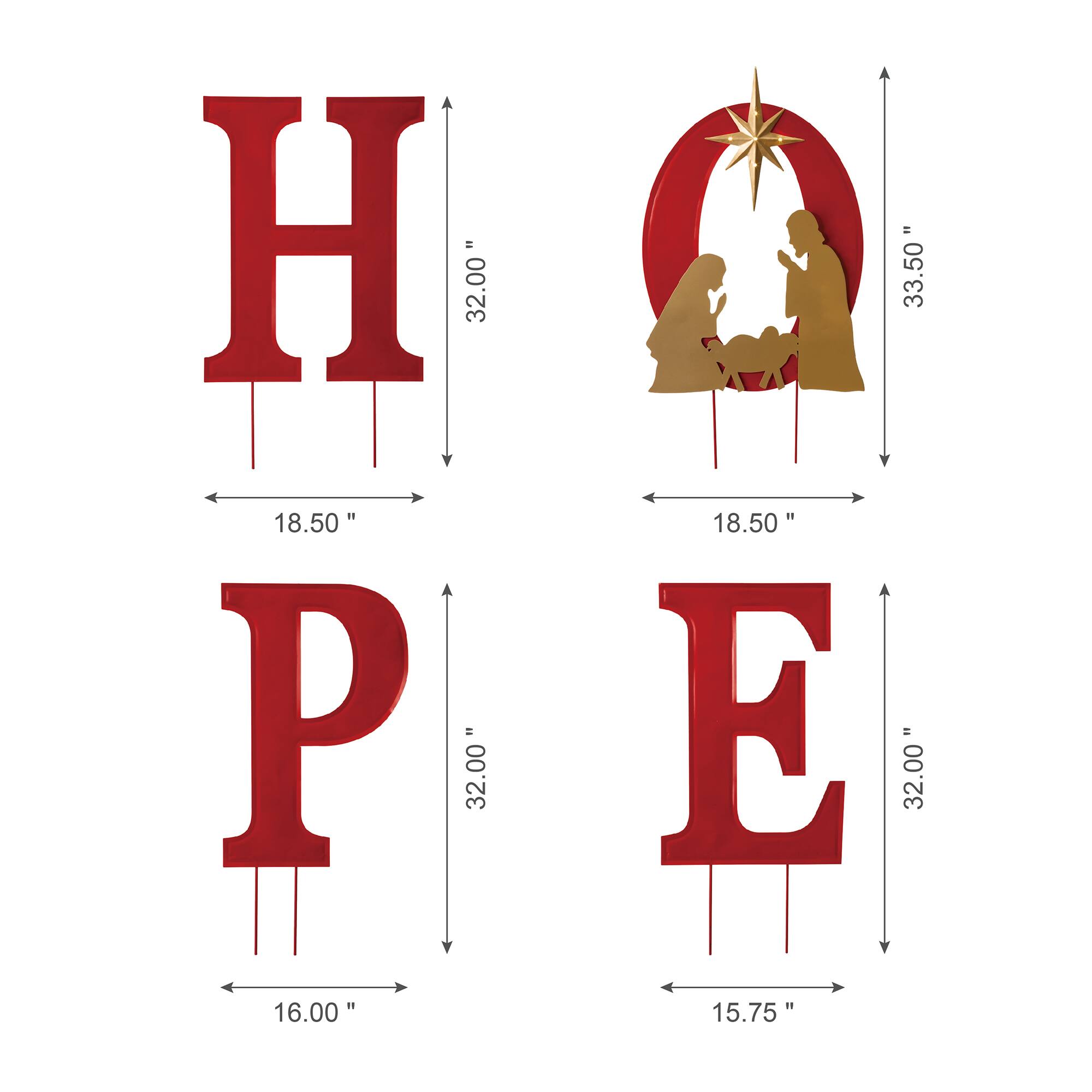 Glitzhome® 2.5ft. LED Metal Hope Yard Stake Set with Timer
