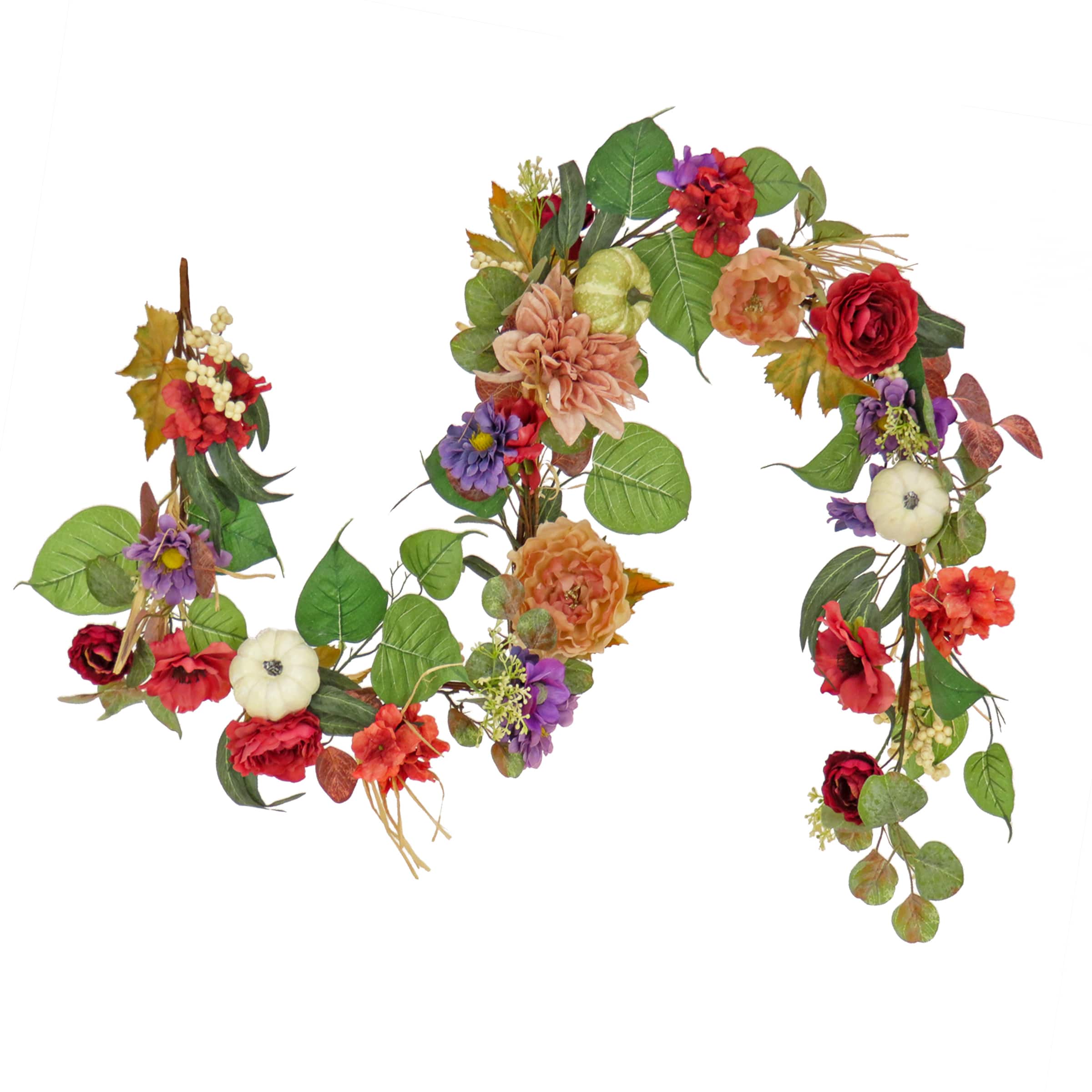6ft. Harvest Serenity Mixed Flower & Pumpkin Garland