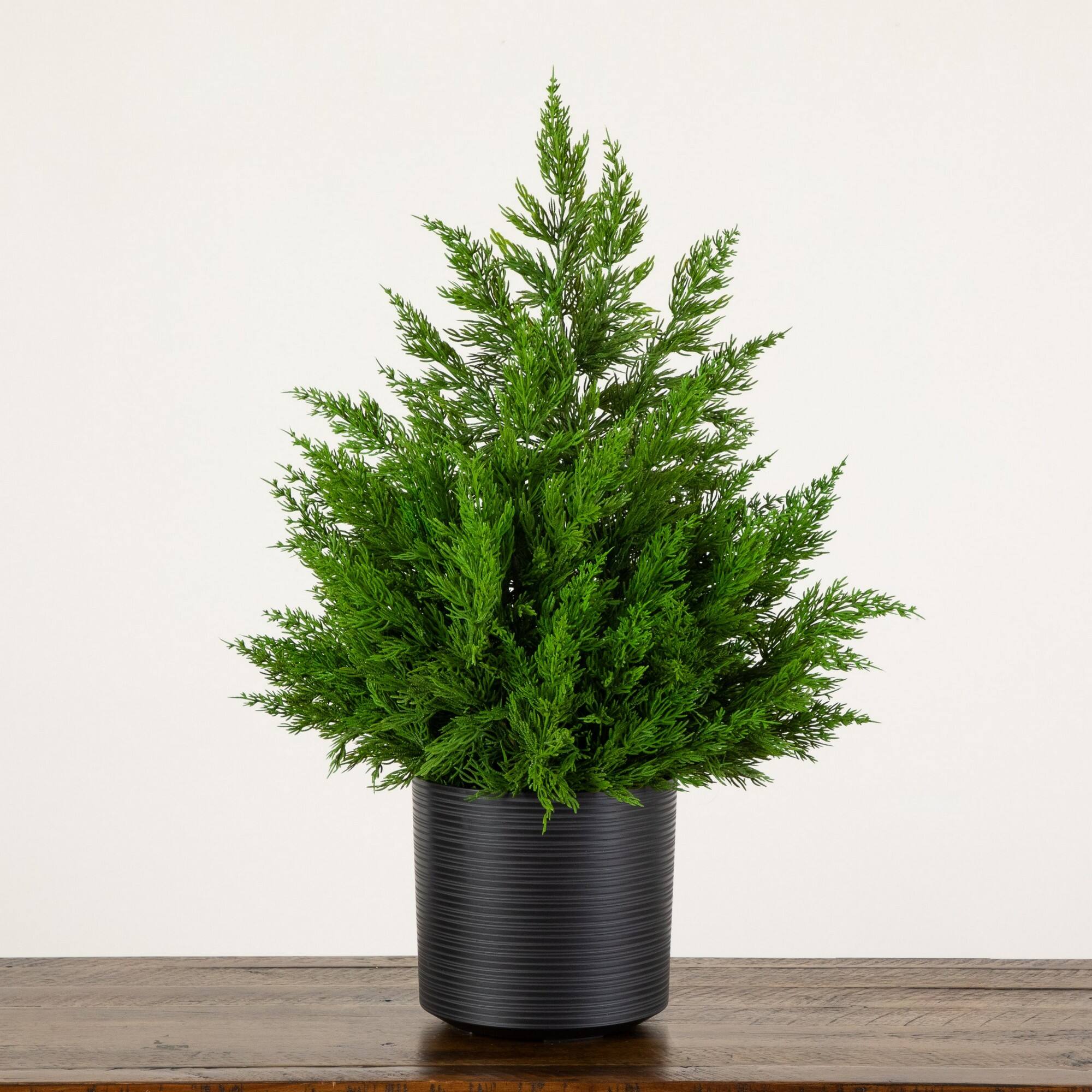 Nearly Natural 28" Artificial Real Touch Winter Cypress Bush in Black Decorative Planter