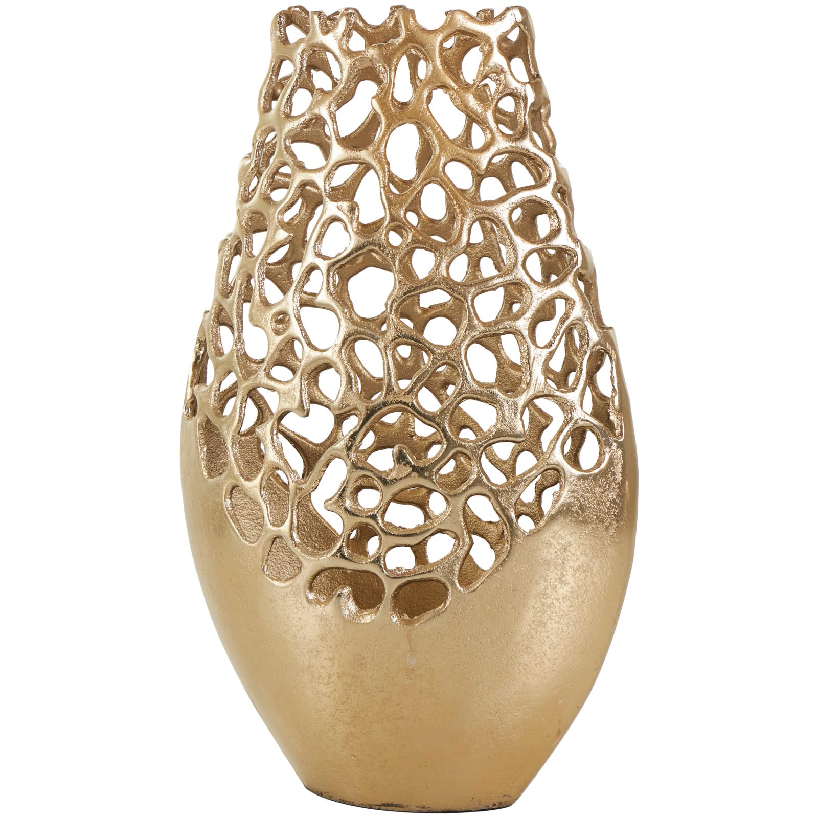 15" Gold Aluminum Vase with Freeform Open Lattice