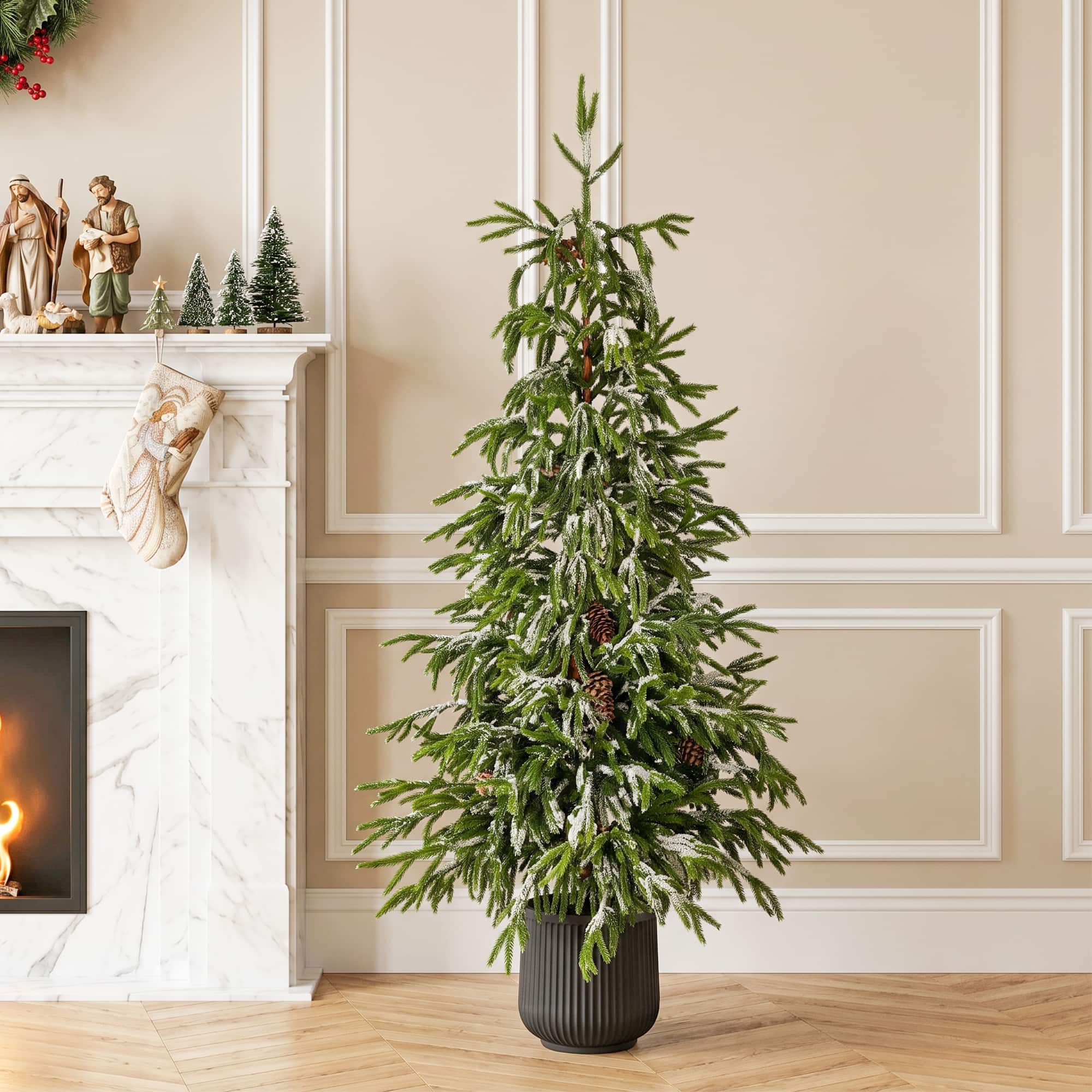 Glitzhome® 3ft. Unlit Frosted Norfolk Pine with Pinecones Artificial Christmas Porch Tree