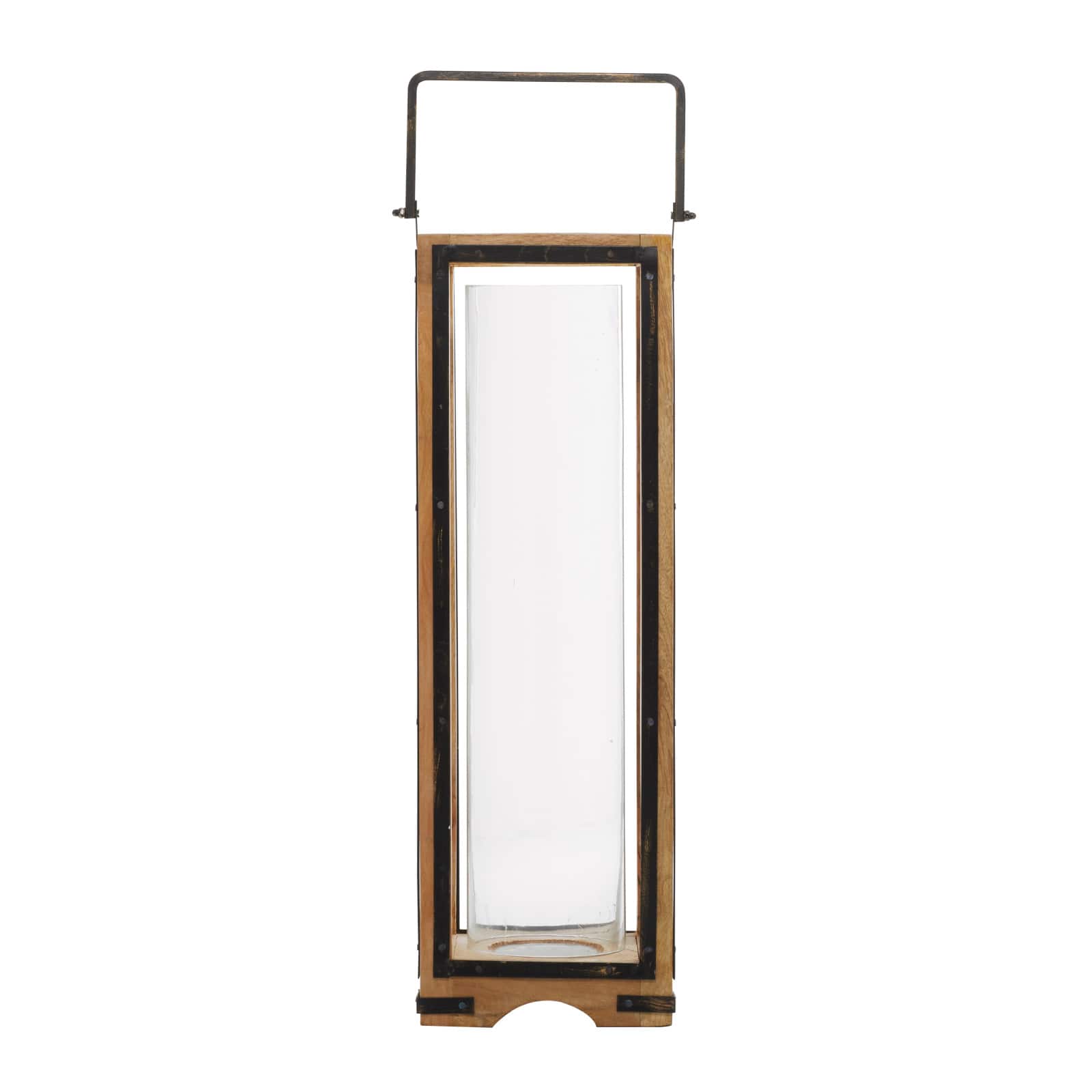 Brown Mango Wood Traditional Candle Holder Lantern, 31" x 8" x 8"