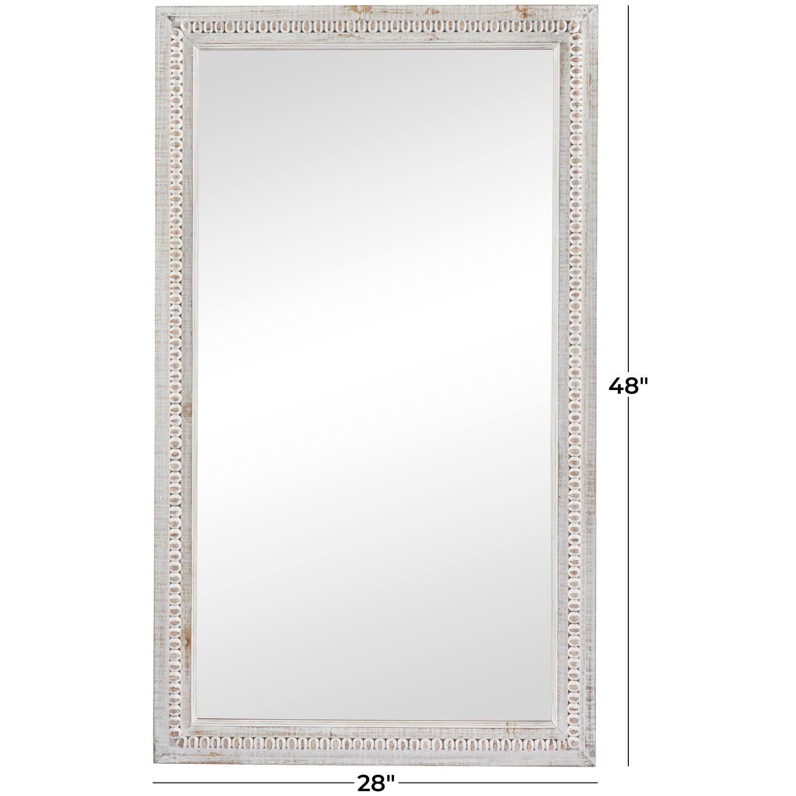 White Wood Carved Beaded Wall Mirror 28" x 1" x 48"