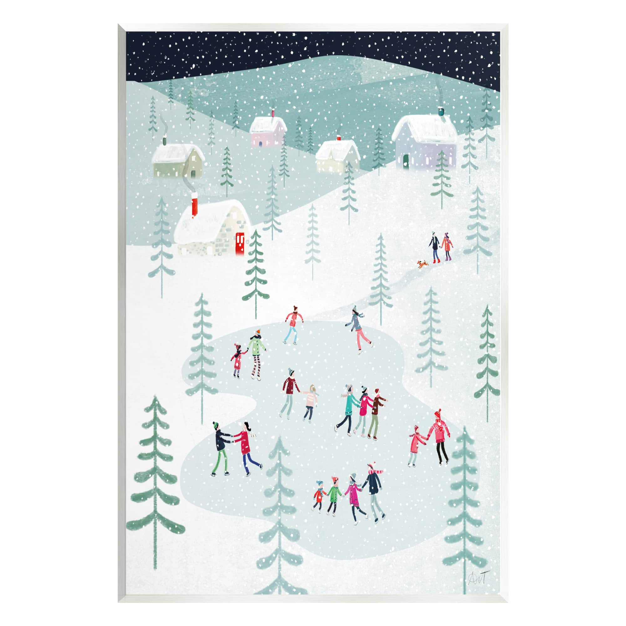 Stupell Industries Ice Skating Families Snowfall Wall Plaque Art