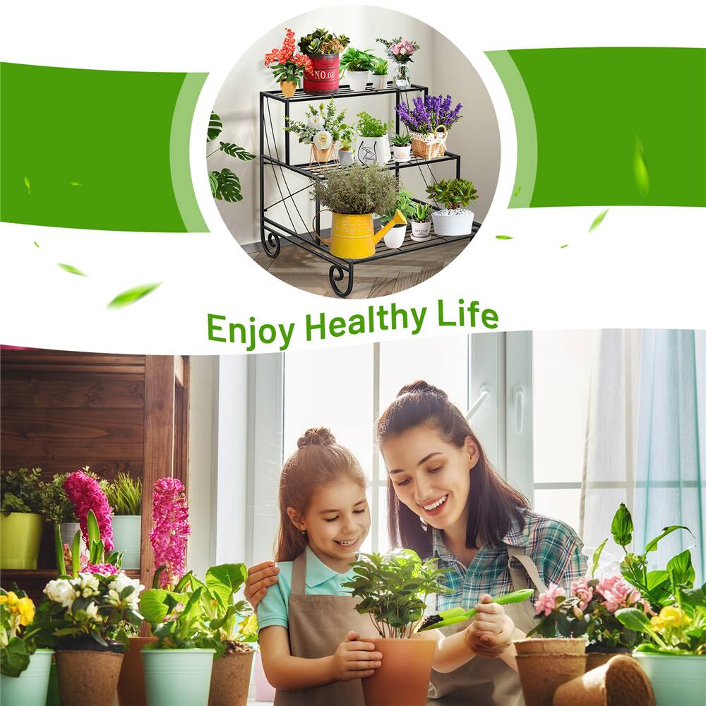 Costway Black 3-Tier Metal Flower & Plant Display Stand
