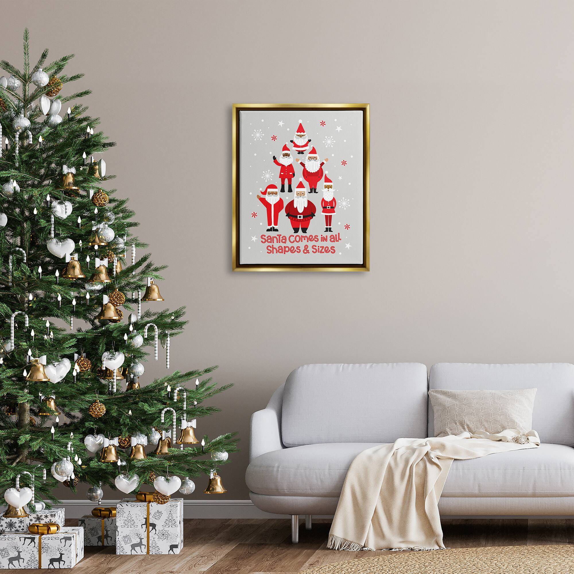 Stupell Industries Santa All Shapes & Sizes Christmas Phrase Framed Floater Canvas Wall Art