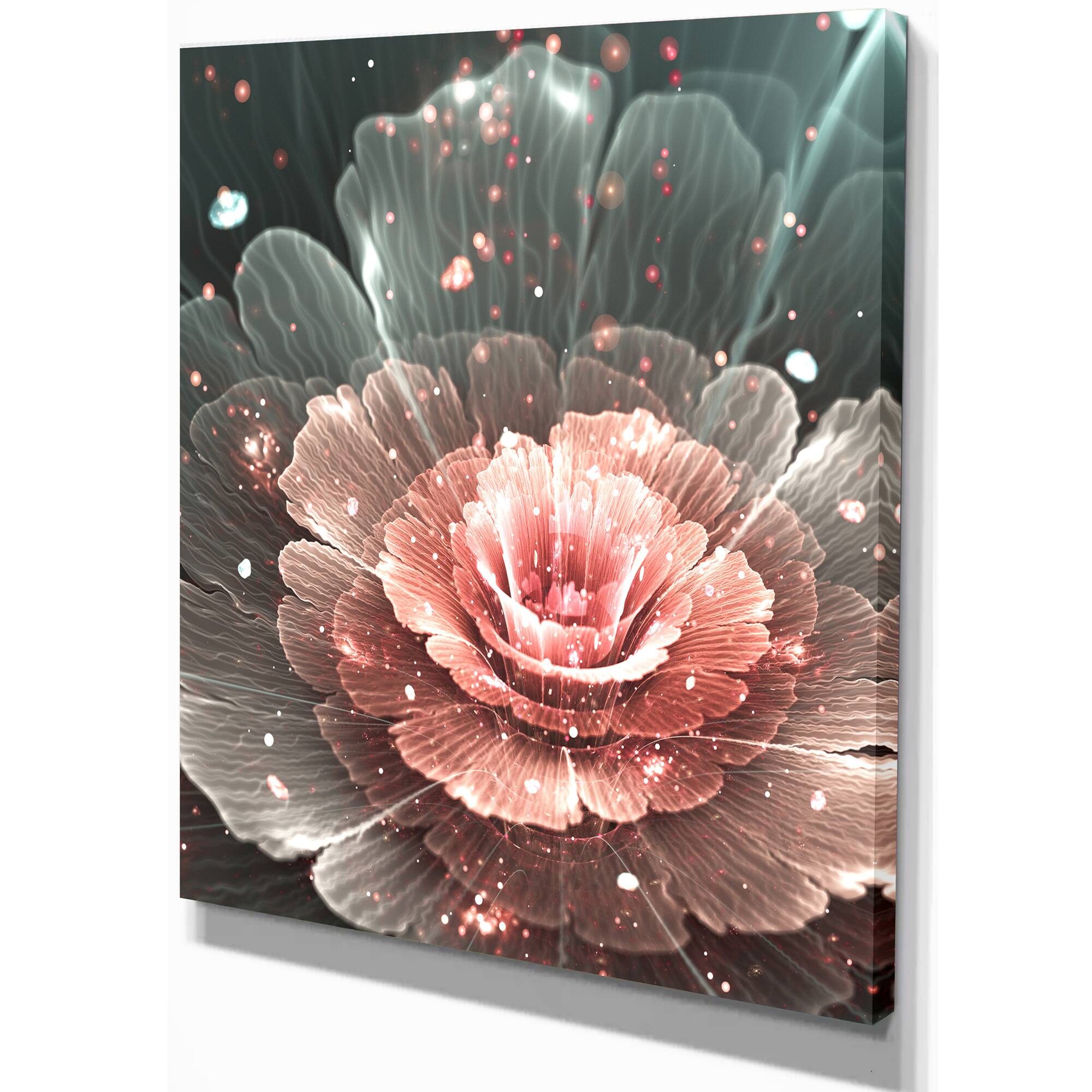 Designart - Abstract Fractal Pink Gray Flower - Floral Art Canvas Print