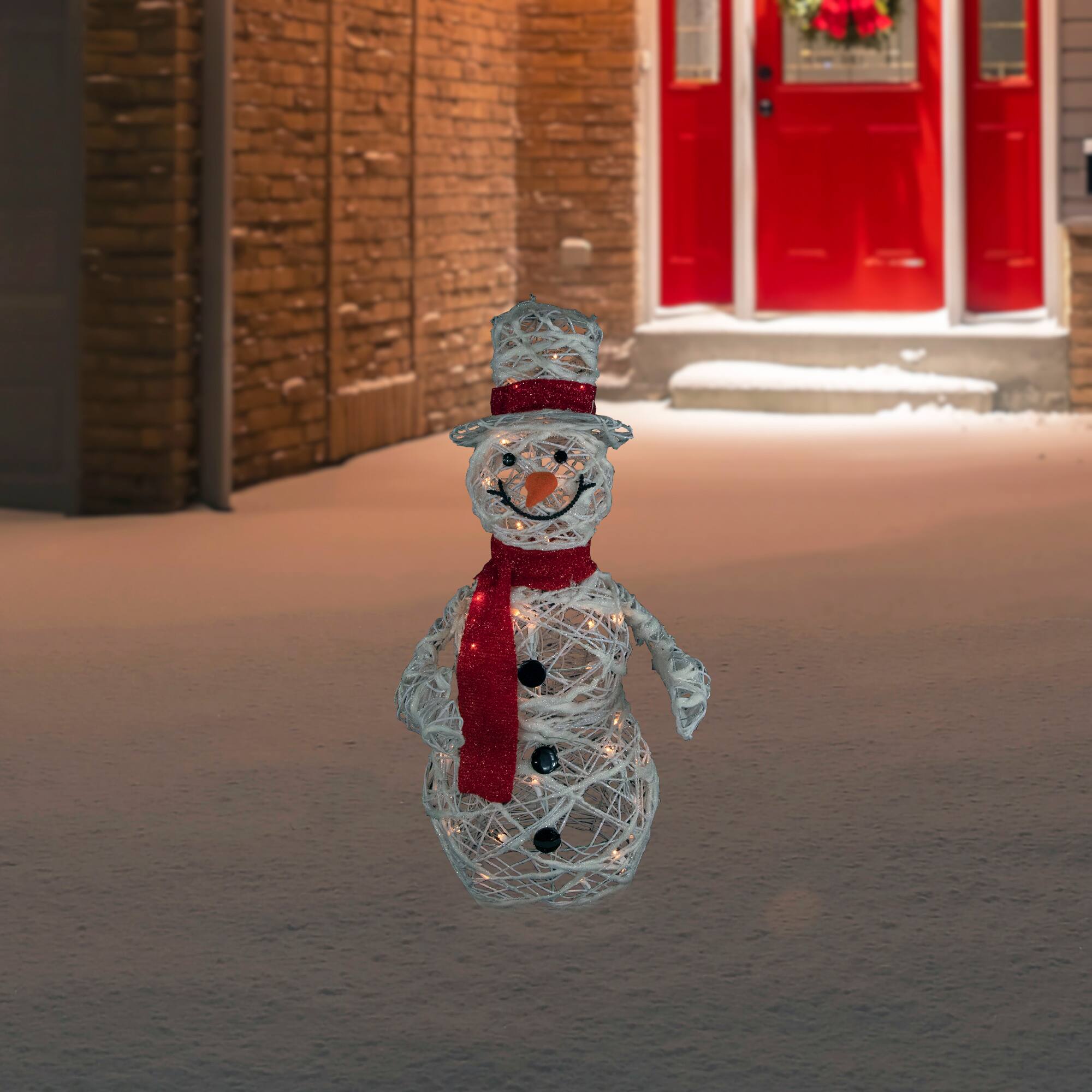 28" Lighted White Glittered Rattan Christmas Yard Art