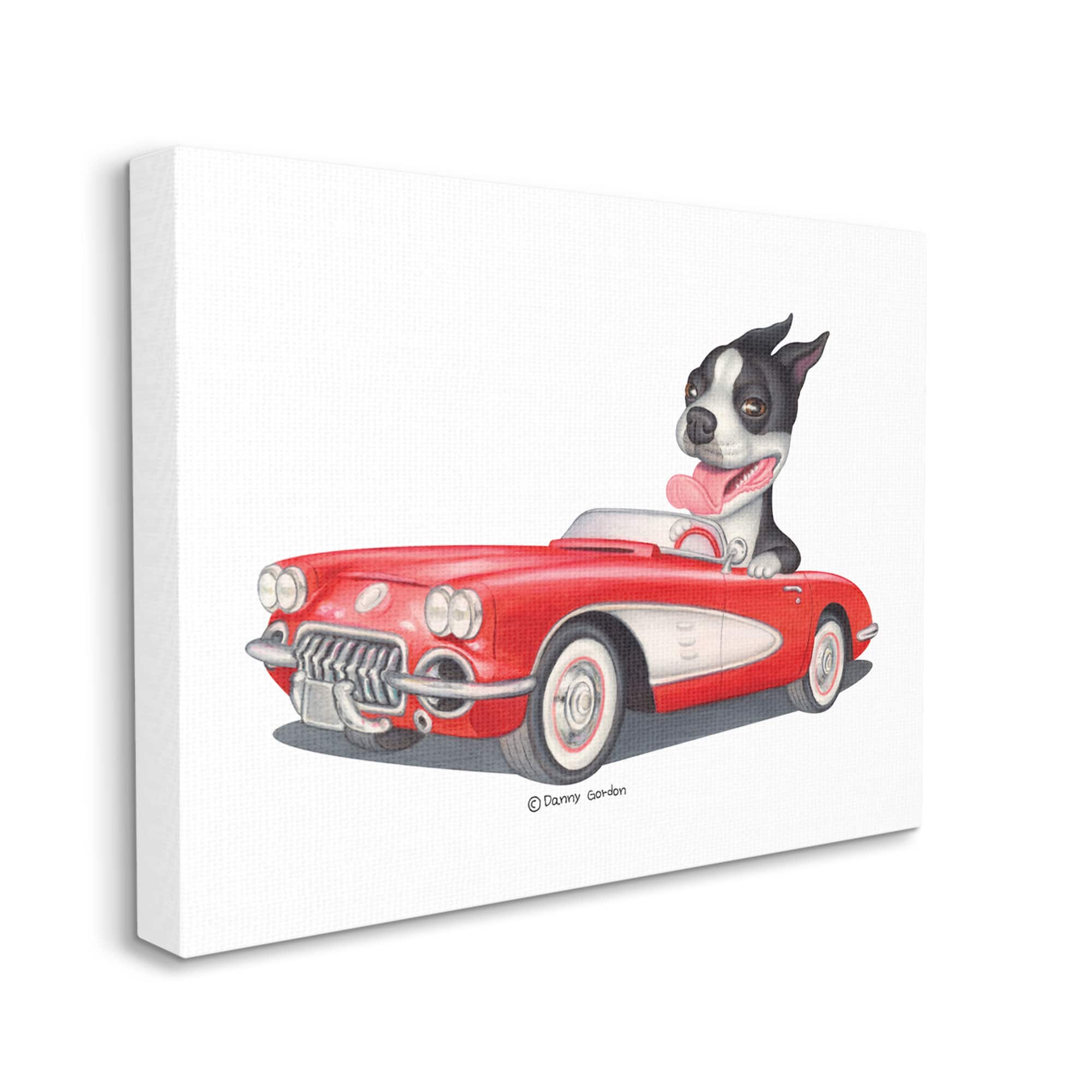 Stupell Industries Dog Driving Vintage Red Convertible Canvas Wall Art
